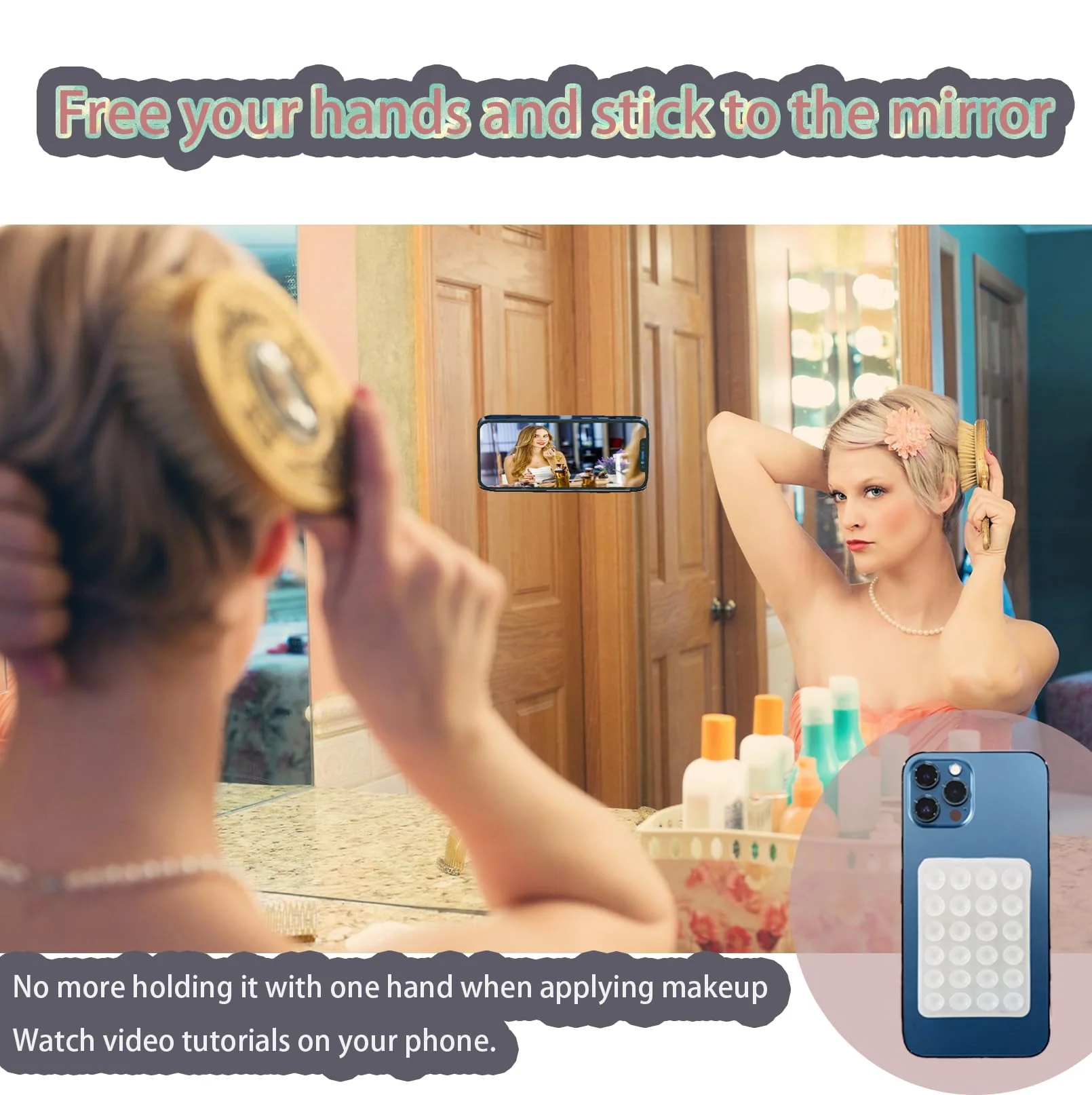 Silicone Suction Phone Case Adhesive Mount，Hands-Free Mirror Shower Phone Stand ，Multi-Purpose Suction Cup Phone Holder for iPhone and Android for Phone ，Tiktok Videos and Selfies Transparent1 - Image 3