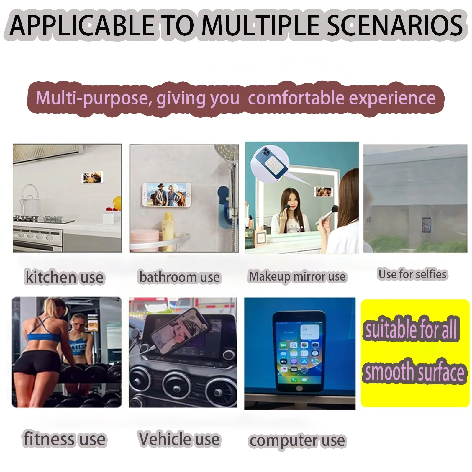 Silicone Suction Phone Case Adhesive Mount，Hands-Free Mirror Shower Phone Stand ，Multi-Purpose Suction Cup Phone Holder for iPhone and Android for Phone ，Tiktok Videos and Selfies Transparent1 - Image 5