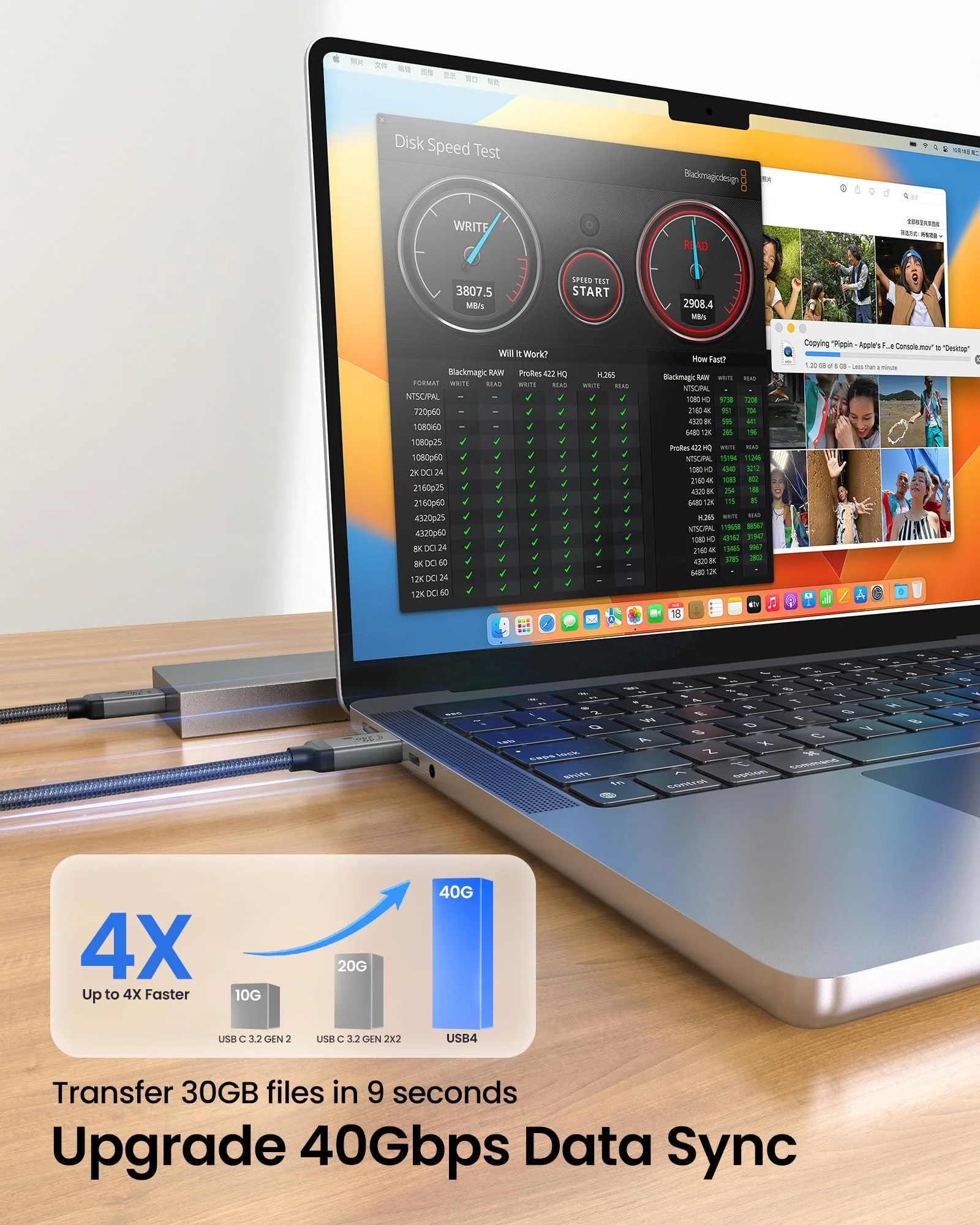 Silkland USB 4 Cable for Long Thunderbolt 4 Cable 10FT, 40Gbps/8K Display/240W Charging, USB C Thunderbolt 3 Cable 3M, USB C Monitor Cable Compatible for MacBook, Dock, iPhone 16/15, ARZOPA, KYY, SSD - Image 3