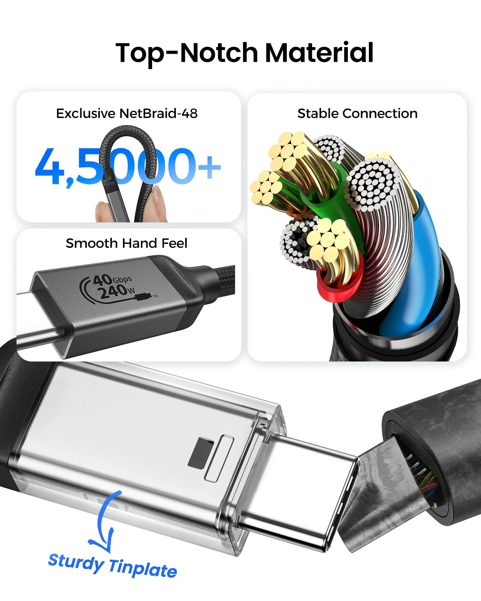 Silkland USB 4 Cable for Long Thunderbolt 4 Cable 10FT, 40Gbps/8K Display/240W Charging, USB C Thunderbolt 3 Cable 3M, USB C Monitor Cable Compatible for MacBook, Dock, iPhone 16/15, ARZOPA, KYY, SSD - Image 6