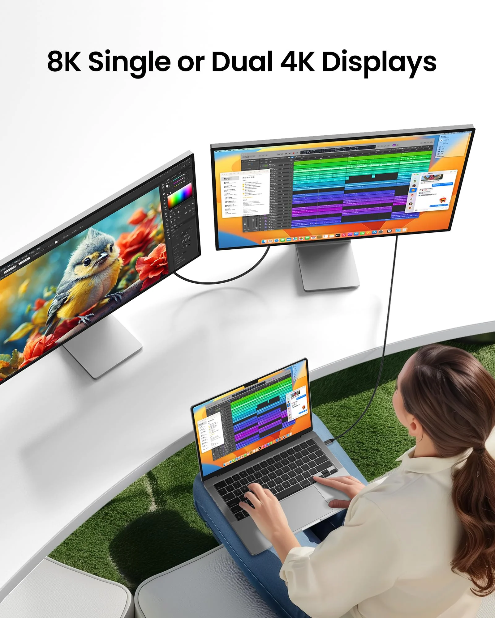 Silkland USB 4 Cable for Thunderbolt 4 Cable 6.6FT/2M, 40Gbps Data Transfer, Support 8K/5K@60Hz, 4K@144Hz, 240W, NetBraid-48 USB C Video Cable Compatible for MacBook, Portable Monitor, SSD, Docking - Image 4