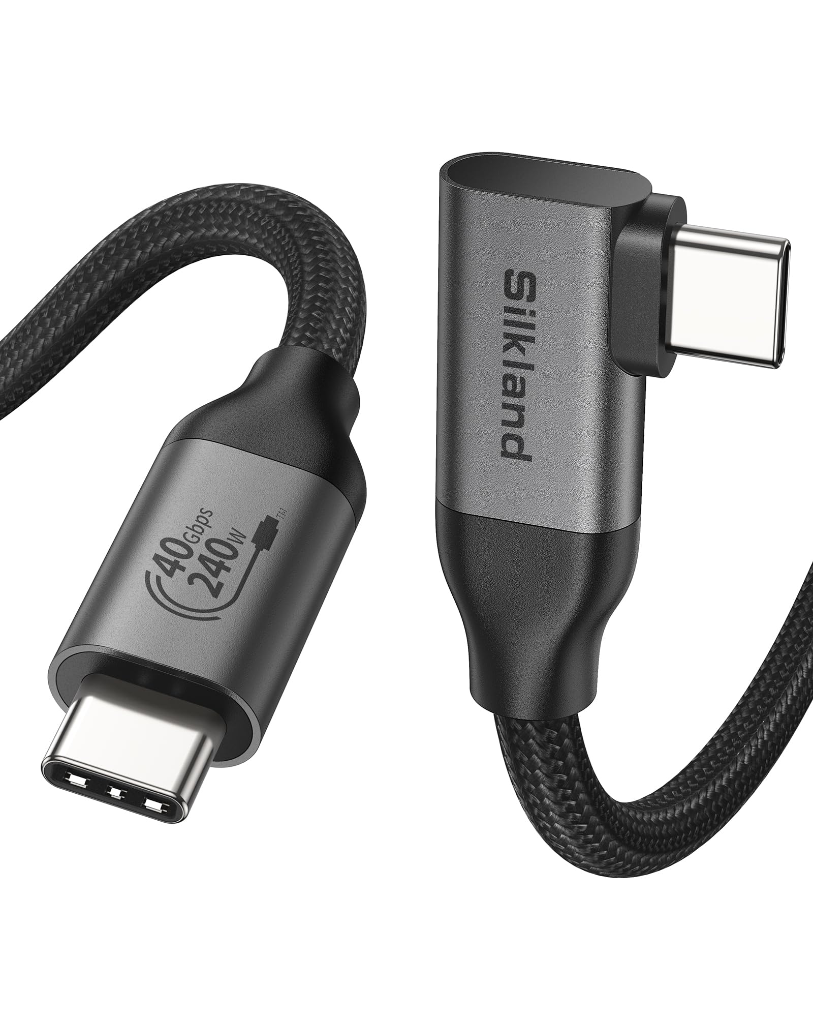 Silkland USB 4 Cable for Thunderbolt 4 Cable Right Angle 90 Degree 3.3FT, 40Gbps Data Transfer, 8K/5K/4K@60Hz Monitor Cable, 240W Fast Charging Compatible for MacBook, iPhone 16, iPad, Docking, SSD 3.3 Feet