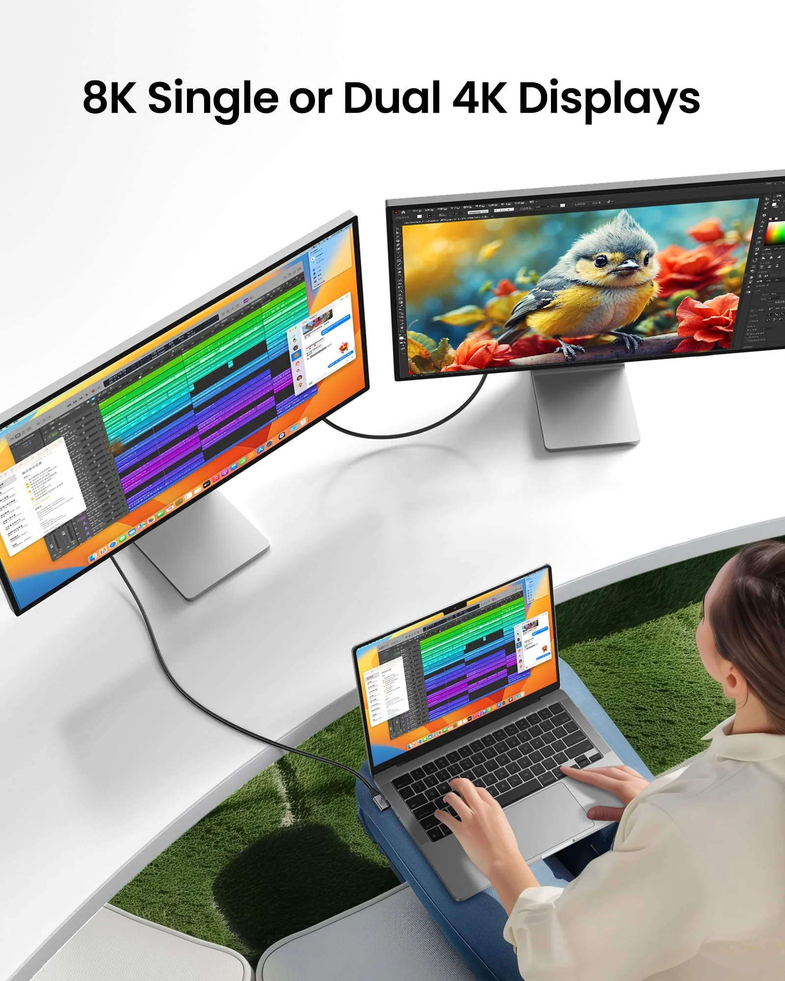 Silkland USB 4 Cable for Thunderbolt 4 Cable Right Angle 90 Degree 6.6FT/2M, 40Gbps Data Transfer, 8K/5K/4K@60Hz Monitor Cable, 240W Fast Charging Compatible for MacBook, iPhone 16, iPad, Docking, SSD 6.6 Feet - Image 4