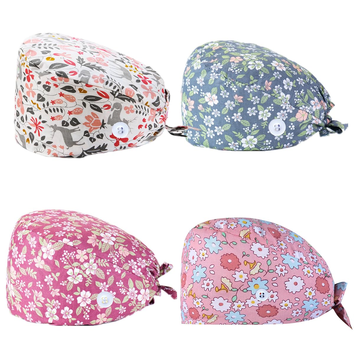 SIMYJOY Op Hood Fabric Women's Scrubbing Cap Printed Hat with Button Cotton Sweatband Adjustable Full Hair Cover One Size c