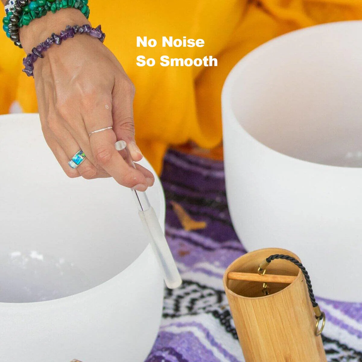 Singing Bowl Mallet Clear Acrylic Base Rubber Striker Mallet for Playing Quartz Crystal Singing Bowl with Bundle Pocket (Clear) - Image 8
