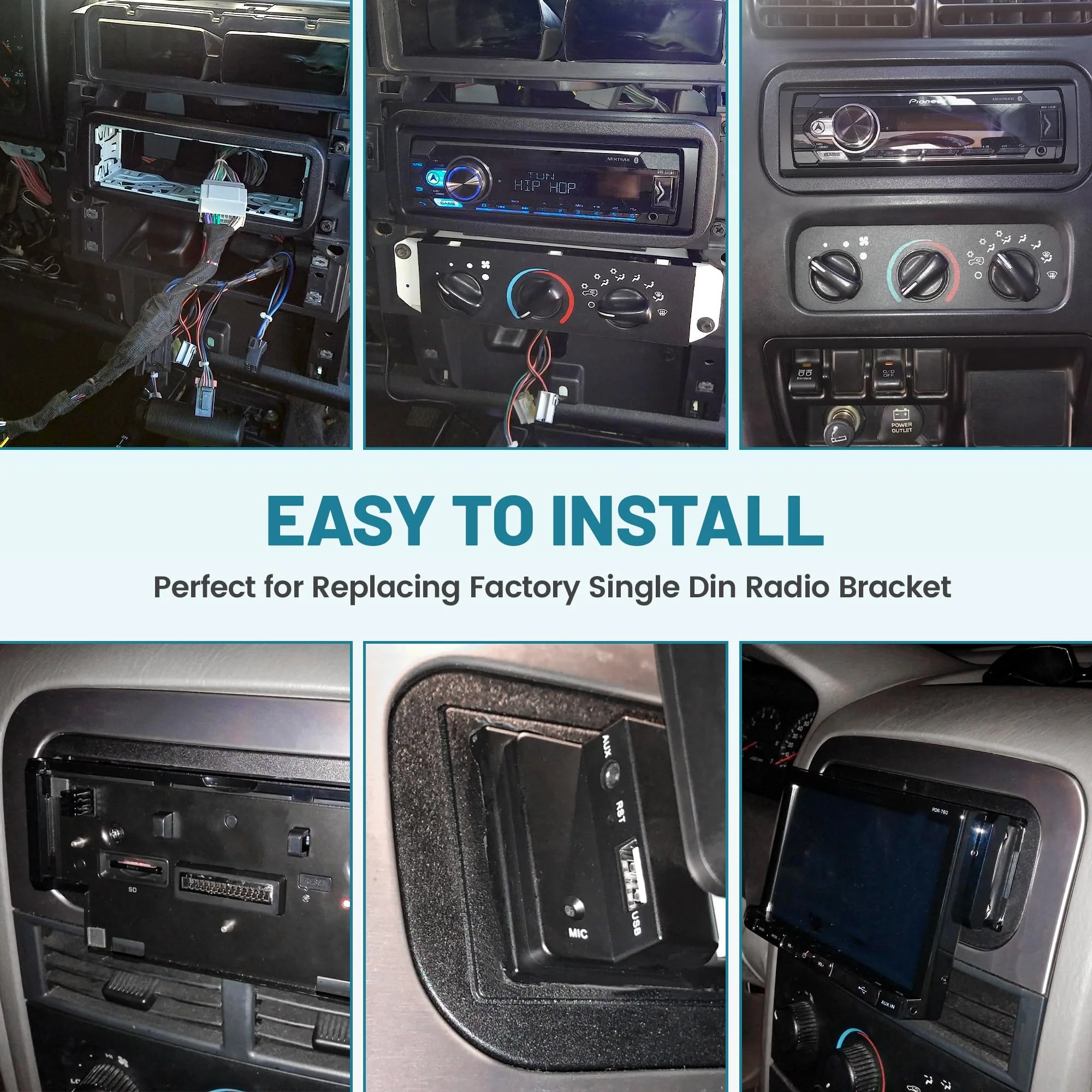 Single DIN Radio Dash Kit W/Radio wiring Antenna Adapter for Select 2002-2007 Chrysler/Dodge/Jeep, Single Din Radio Mount Housing Bracket Trim Bezel Kit Installation Aftermarket Stereo - Image 5