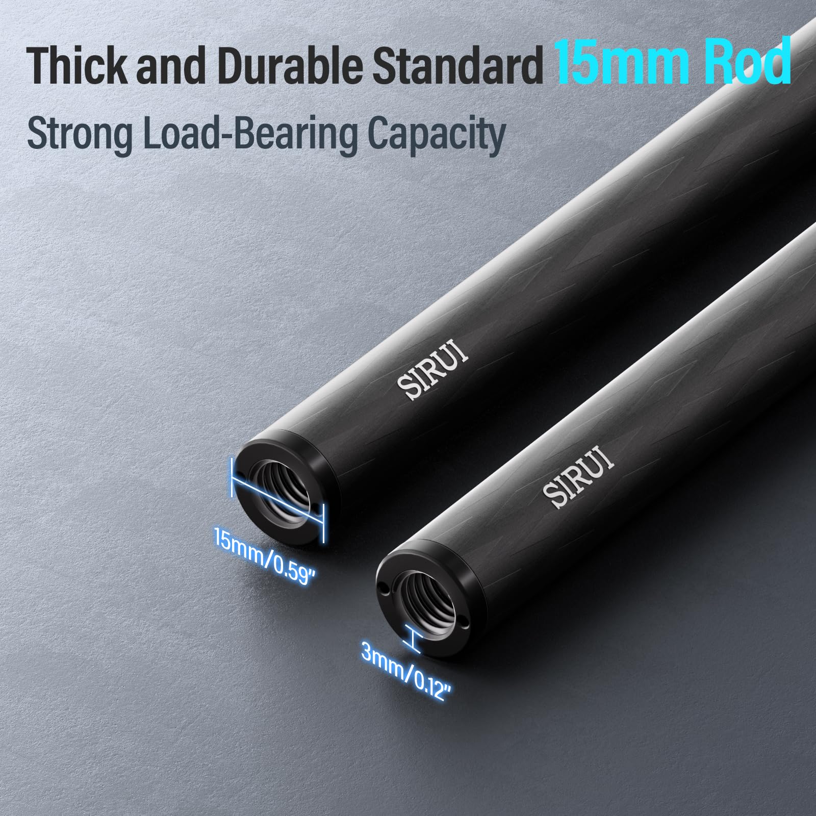 SIRUI 15mm Carbon Fiber Rod, Universal 12"/30cm Camera Rail Rods for 15mm Rod Rail Support System, Follow Focus, Should Rig, AM-CR300, Pack of 2 - Image 3