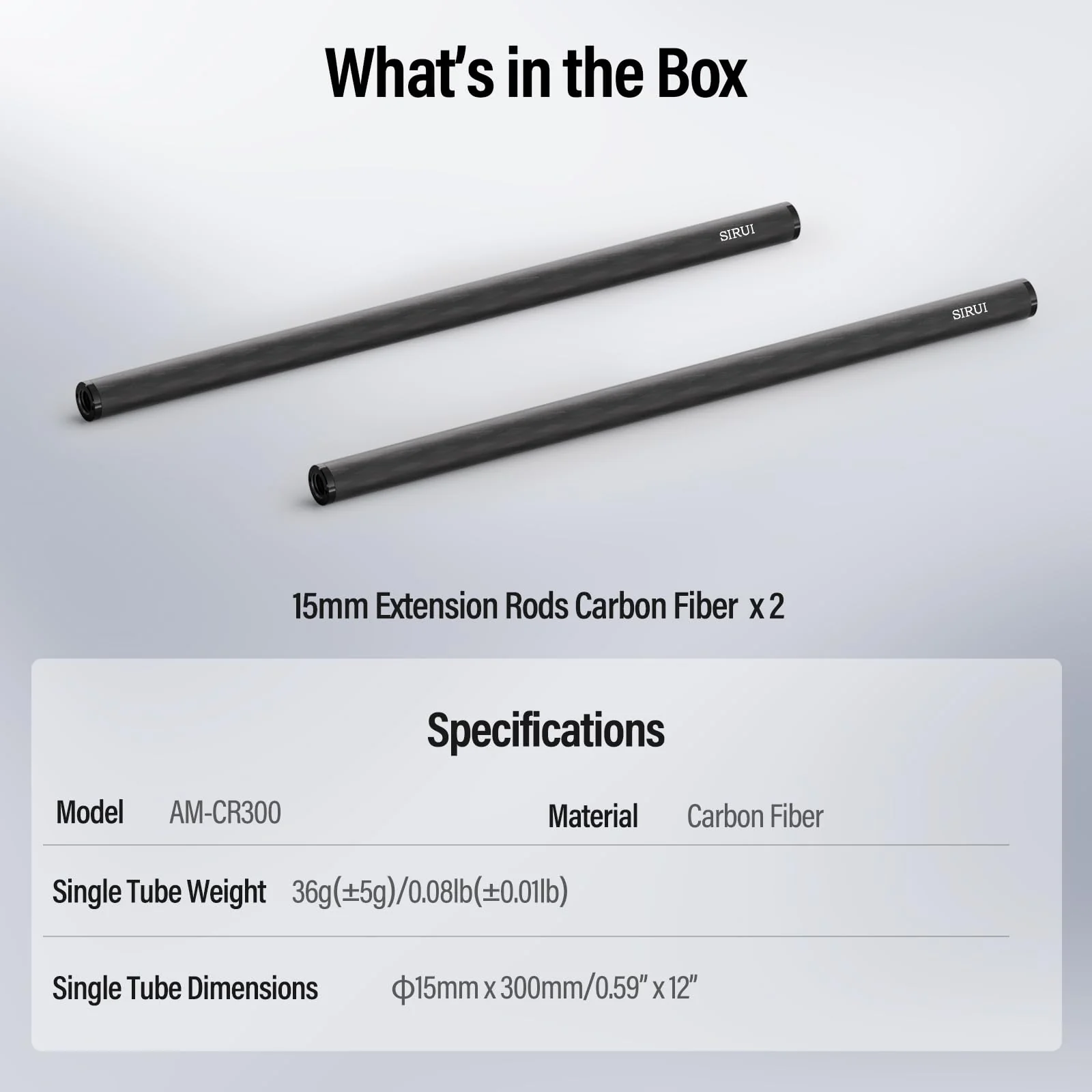 SIRUI 15mm Carbon Fiber Rod, Universal 12"/30cm Camera Rail Rods for 15mm Rod Rail Support System, Follow Focus, Should Rig, AM-CR300, Pack of 2 - Image 8