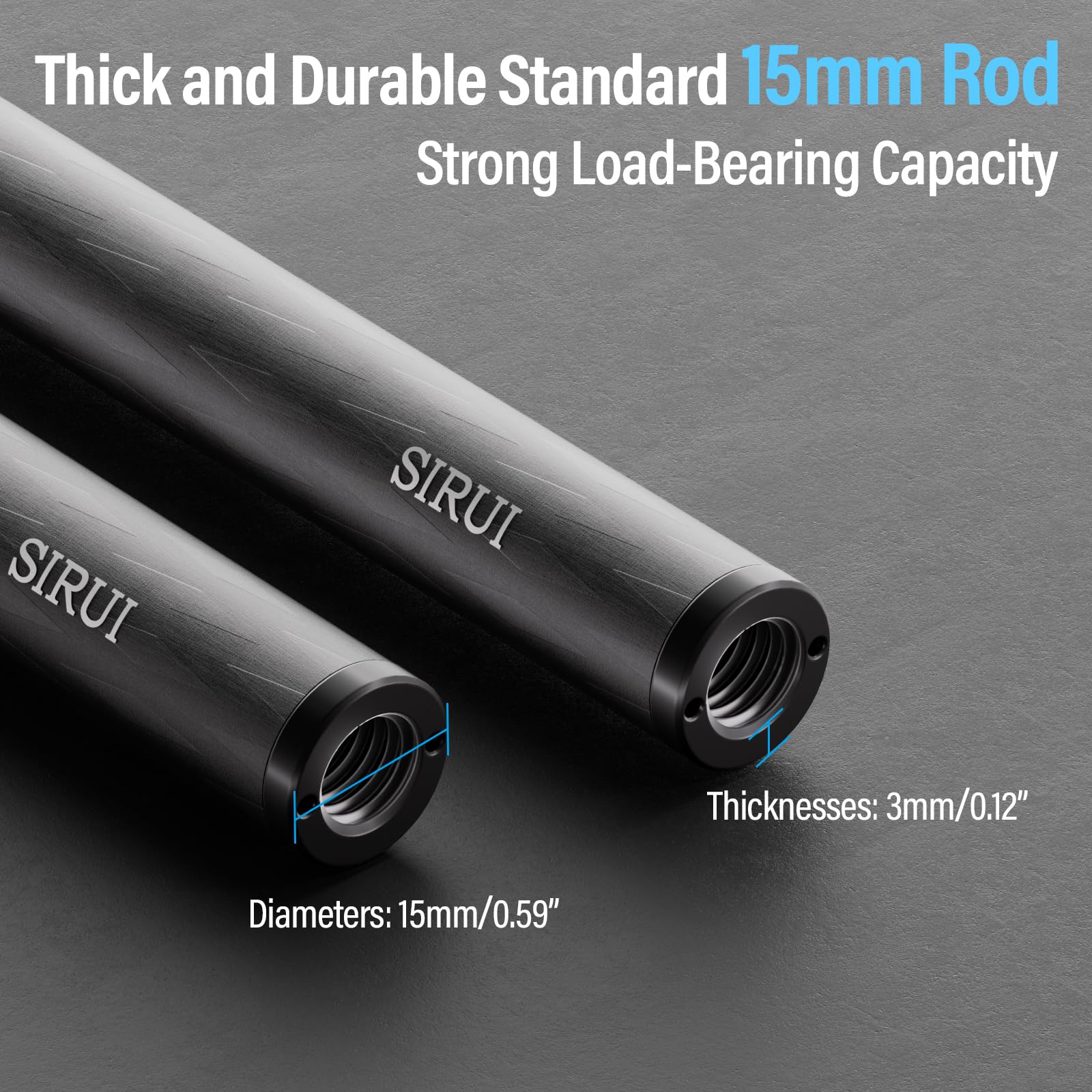 SIRUI 15mm Carbon Fiber Rod, Universal 8"/20cm Camera Rail Rods for 15mm Rod Rail Support System, Follow Focus, Should Rig, AM-CR200, Pack of 2 - Image 3