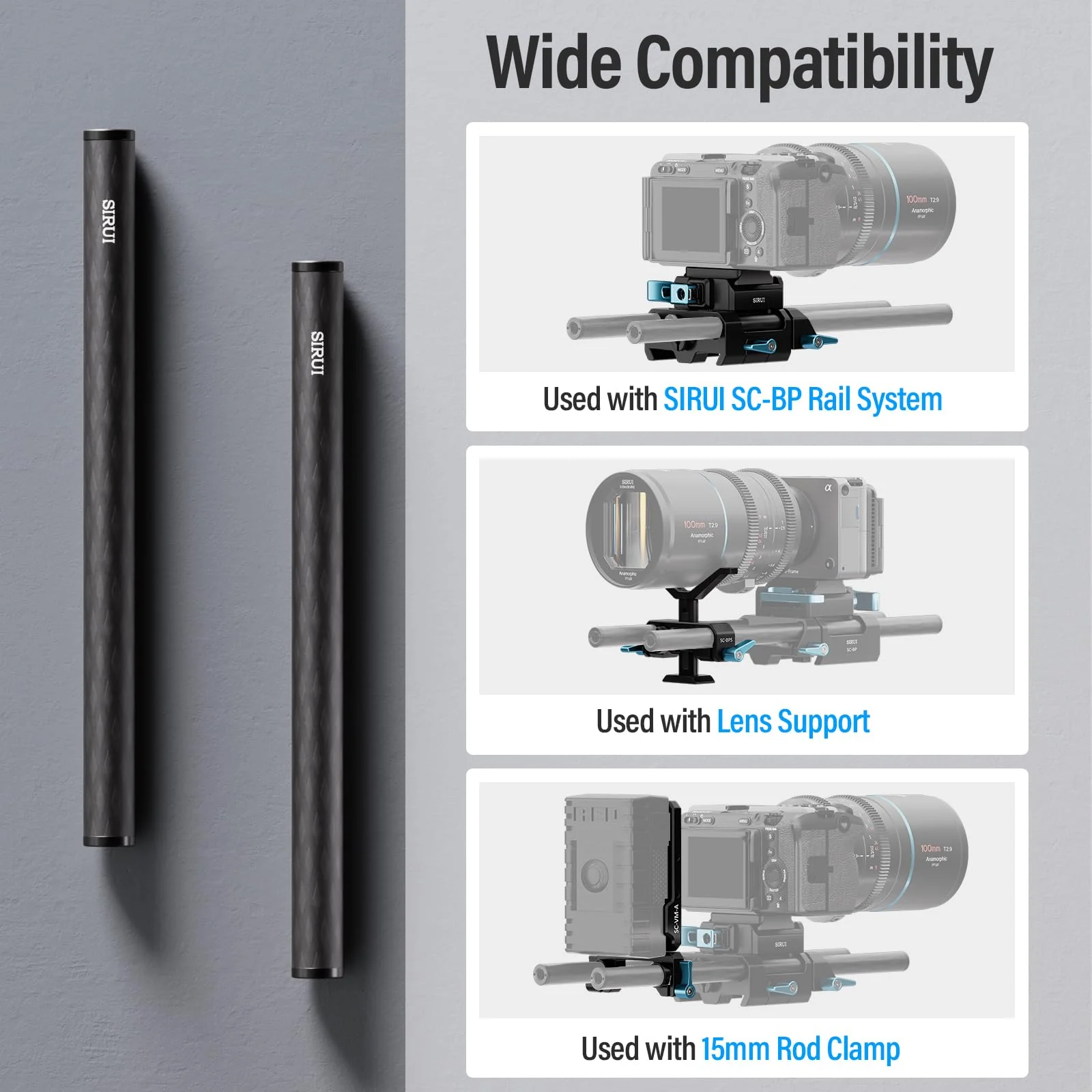 SIRUI 15mm Carbon Fiber Rod, Universal 8"/20cm Camera Rail Rods for 15mm Rod Rail Support System, Follow Focus, Should Rig, AM-CR200, Pack of 2 - Image 5