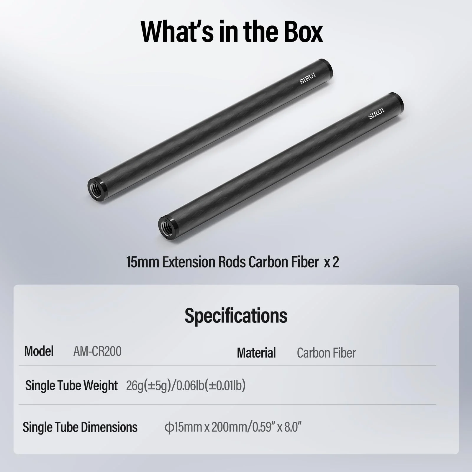 SIRUI 15mm Carbon Fiber Rod, Universal 8"/20cm Camera Rail Rods for 15mm Rod Rail Support System, Follow Focus, Should Rig, AM-CR200, Pack of 2 - Image 7