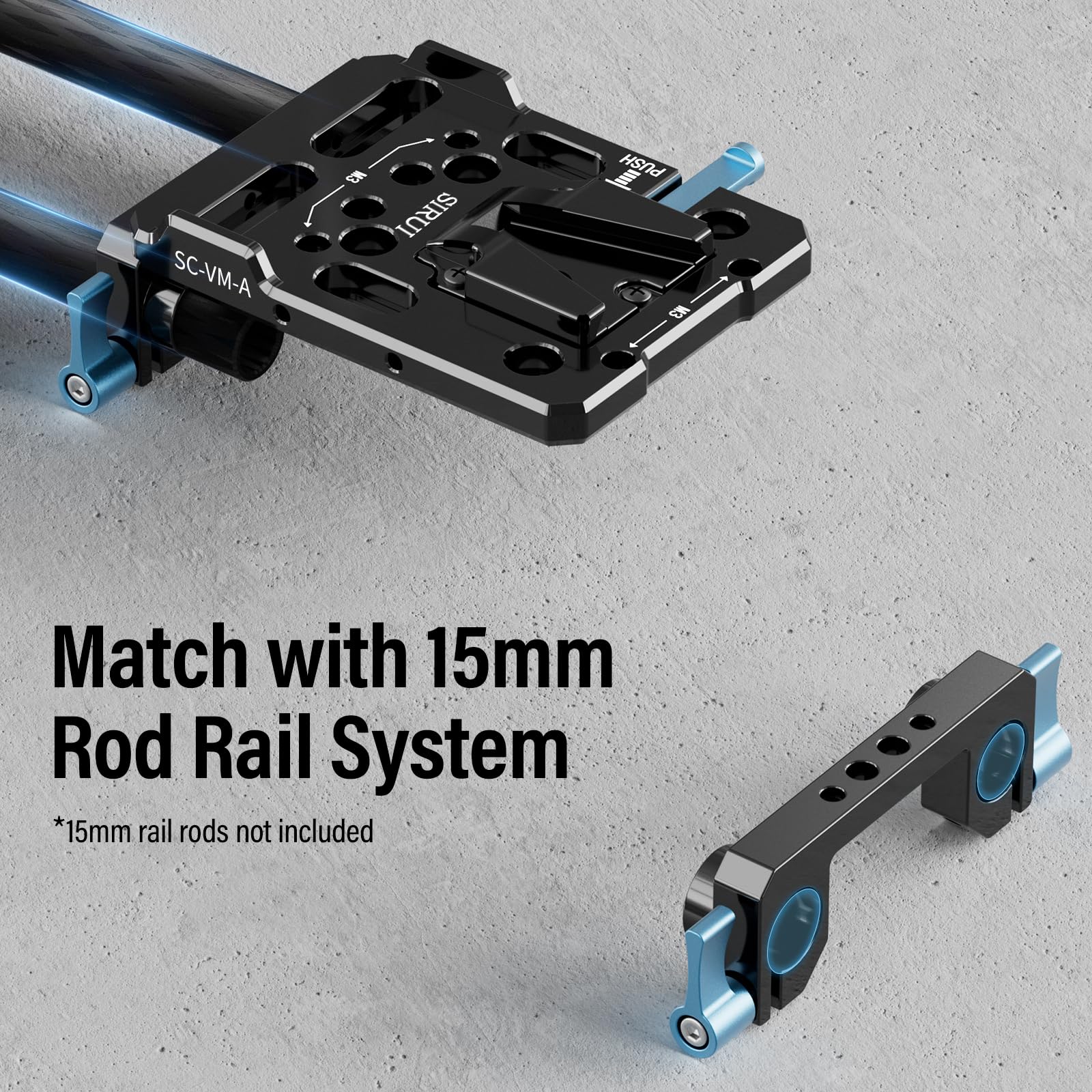 Sirui V Mount Battery Plate with Dual 15mm Rod Clamps, V Lock Mount Battery Baseplate Adapter for Camera Power Supply, SC-VM-A - Image 4