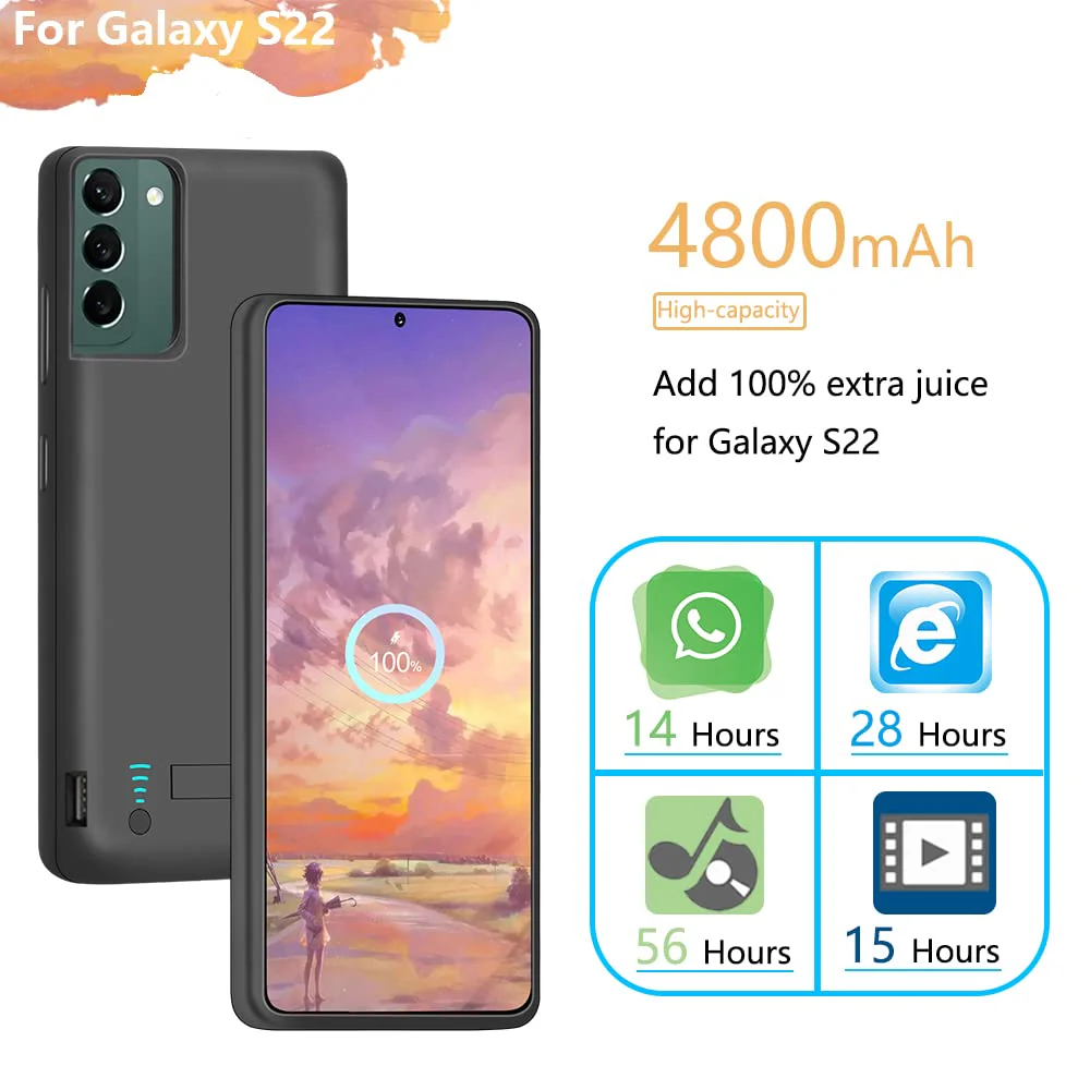 Sitong [Upgraded Battery Case for Samsung Galaxy S22, 4800mAh Rechargeable Extended Battery Charging Charger Case, Add 100% Extra Juice, Not for S22+ or S22 Ultra (6.1 inch) Black - Image 3