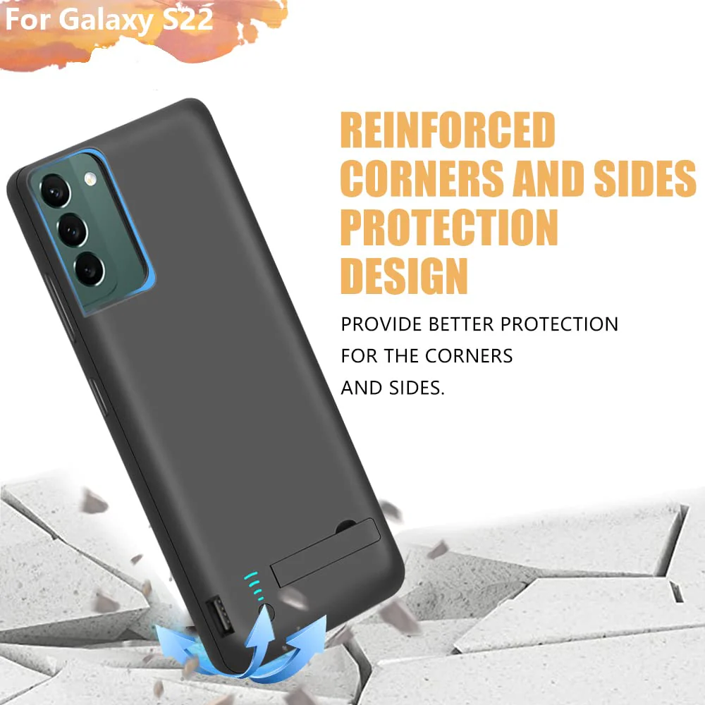 Sitong [Upgraded Battery Case for Samsung Galaxy S22, 4800mAh Rechargeable Extended Battery Charging Charger Case, Add 100% Extra Juice, Not for S22+ or S22 Ultra (6.1 inch) Black - Image 4