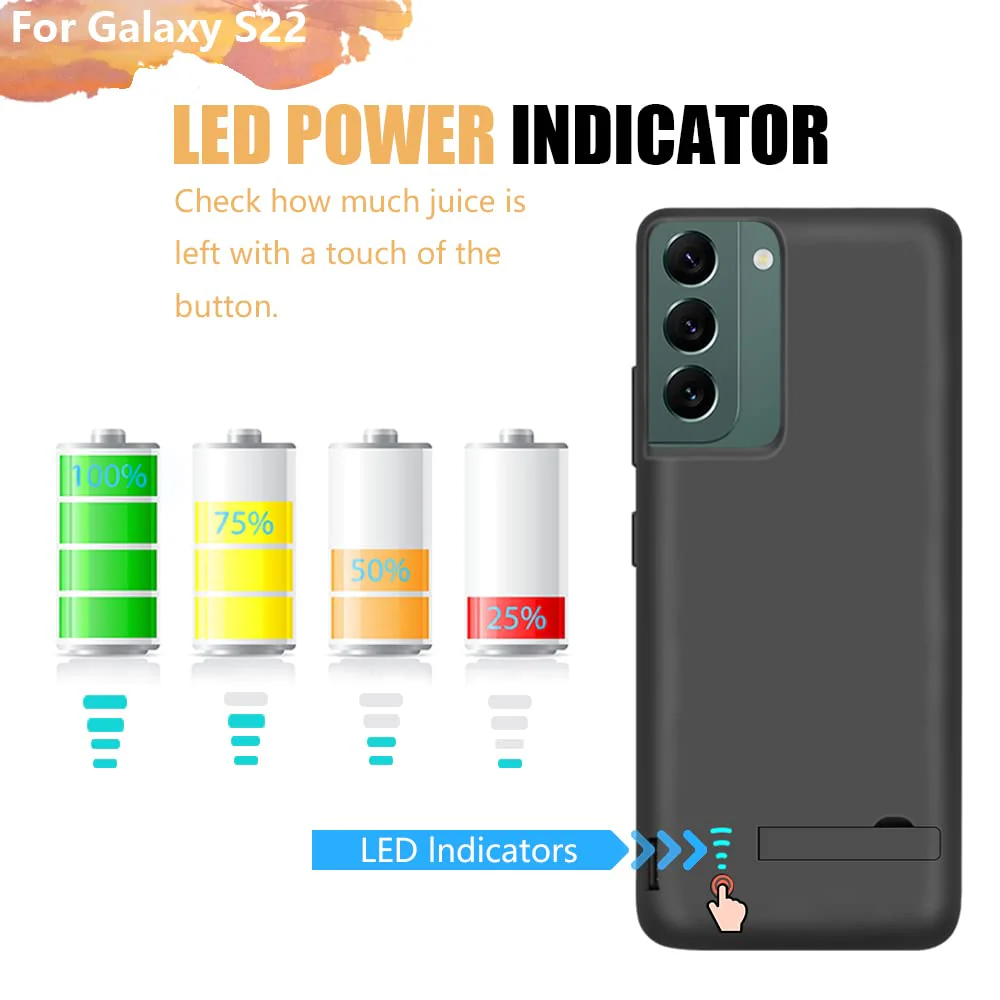 Sitong [Upgraded Battery Case for Samsung Galaxy S22, 4800mAh Rechargeable Extended Battery Charging Charger Case, Add 100% Extra Juice, Not for S22+ or S22 Ultra (6.1 inch) Black - Image 5