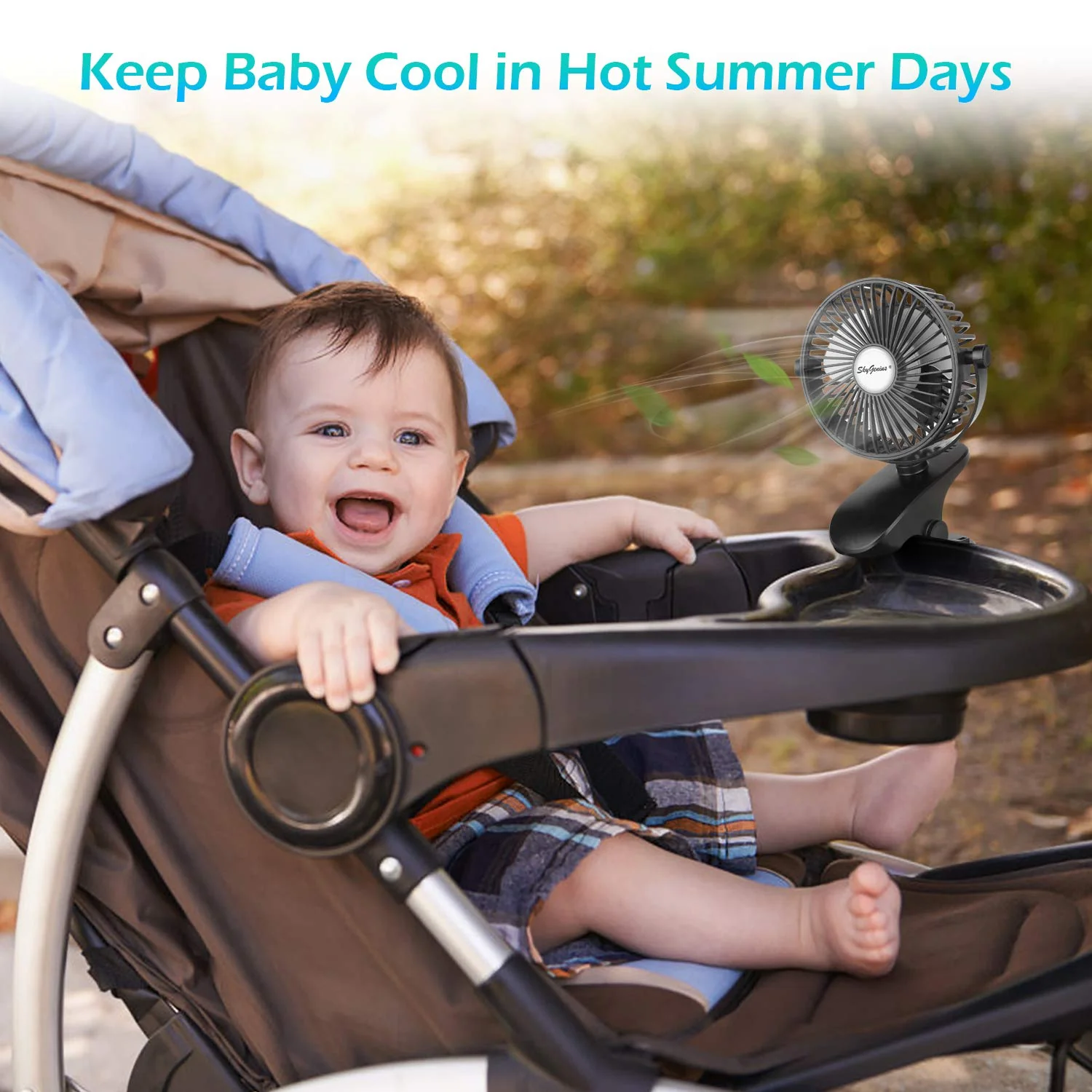 SkyGenius Battery Operated Stroller Fan, Rechargeable USB Powered Mini Clip on Desk Fan Black - Image 6