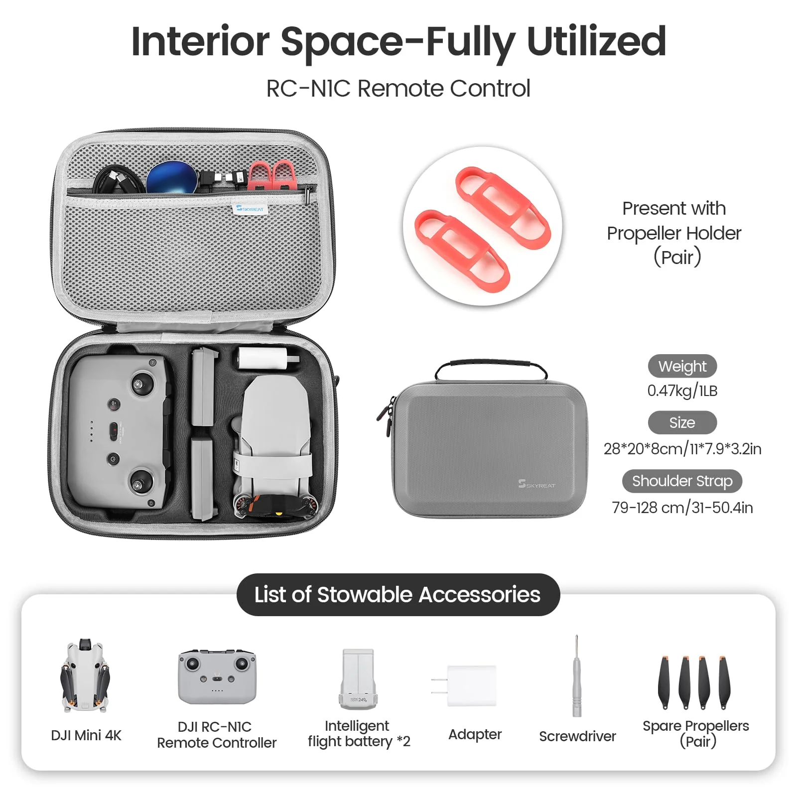Skyreat Mini 4K / Mini 2 SE Case, Portable Small Leather PU Case for DJI Mini 4K/Mini 2 SE Drone and Controller Accessories,Compact Storage Travel Case with Should Strap,Handle and Propeller Holders - Image 2