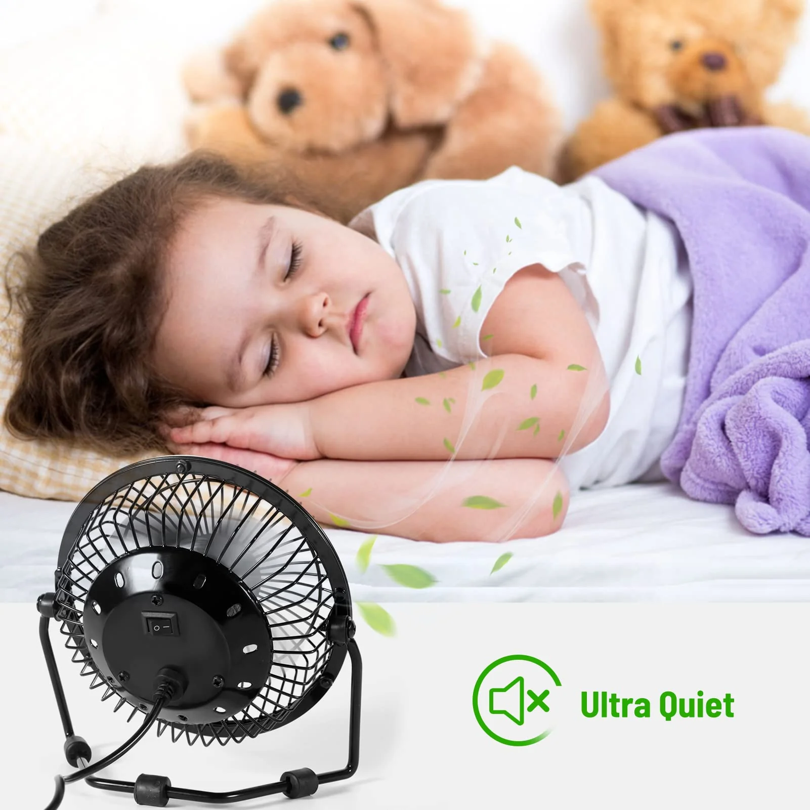 Small Desk Fan, 4 Inch USB Fan Powered by USB, 360° Rotation - Small Fans for Bedroom, Office, Table - Ultra-quiet Personal Cooling Fan with Metal Construction Black - Image 4