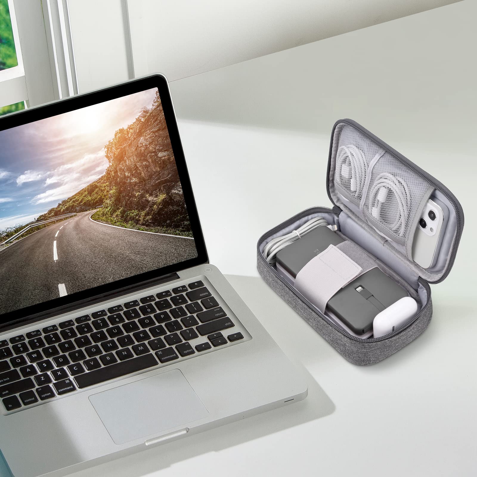 Small Electronics Travel Case, Portable Carrying Organizer Pouch Bag for Charger & Cords/Cables/Power Bank/Hard Drive (Small, Dark Grey) Dark Gray - Image 7