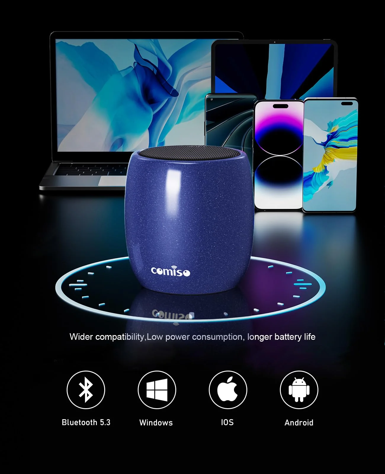 Small Speaker, Bluetooth Speaker with 360°HD Stereo Sound and Robust Bass, Mini Speaker with Built-in Mic, Hands-Free Call, Portable Speaker for Hiking, Biking, Car, or Trip, Ideal Gift for Men, Women Navy blue - Image 4