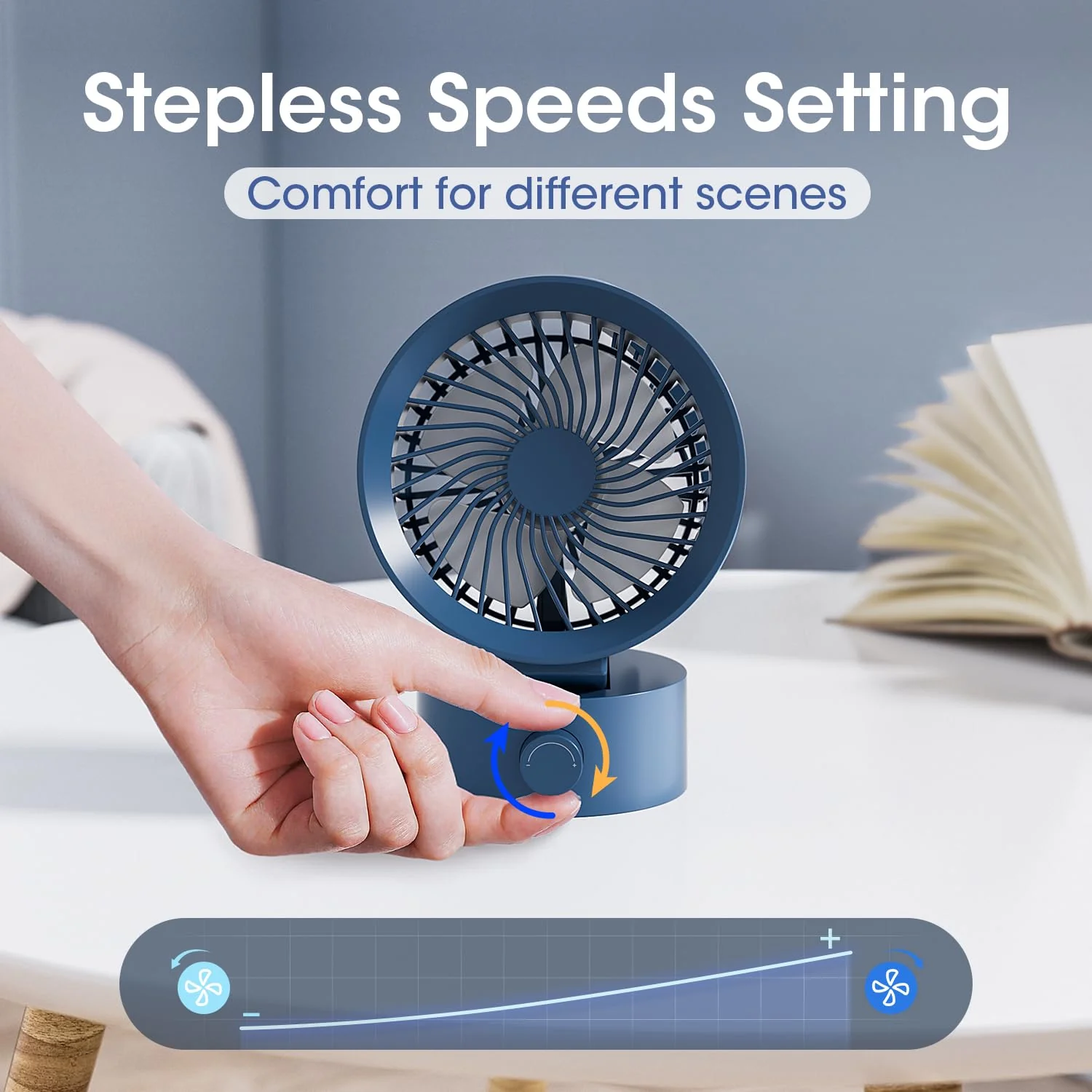 Small USB Desk Fan, Stepless Speed Control Mini Fan for Home Office Dorm Desktop, Ultra Quiet Cooling Fan, Plug In USB Powered, Portable Personal Table Fan for Laptop PC Car, Blue - Image 2