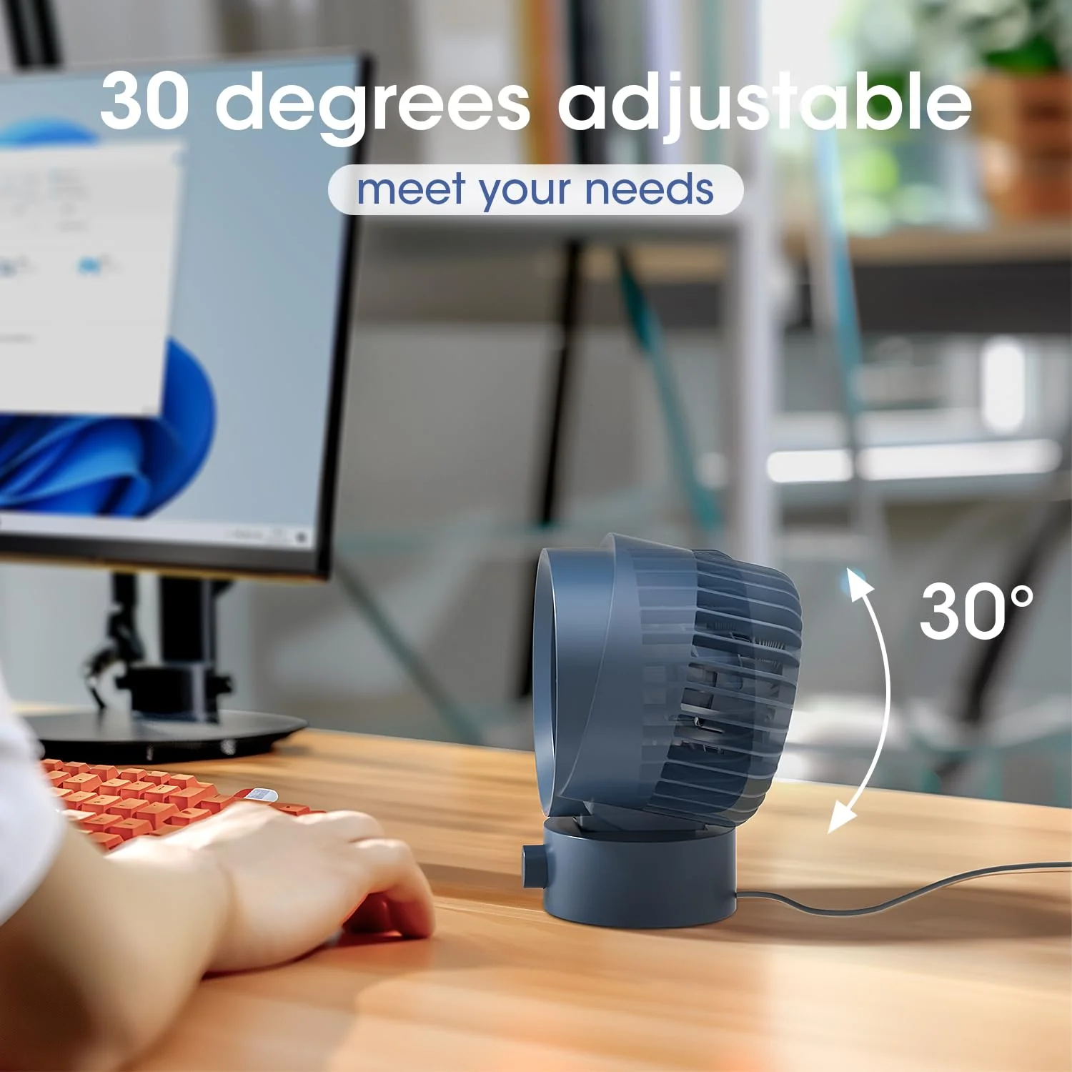 Small USB Desk Fan, Stepless Speed Control Mini Fan for Home Office Dorm Desktop, Ultra Quiet Cooling Fan, Plug In USB Powered, Portable Personal Table Fan for Laptop PC Car, Blue - Image 5