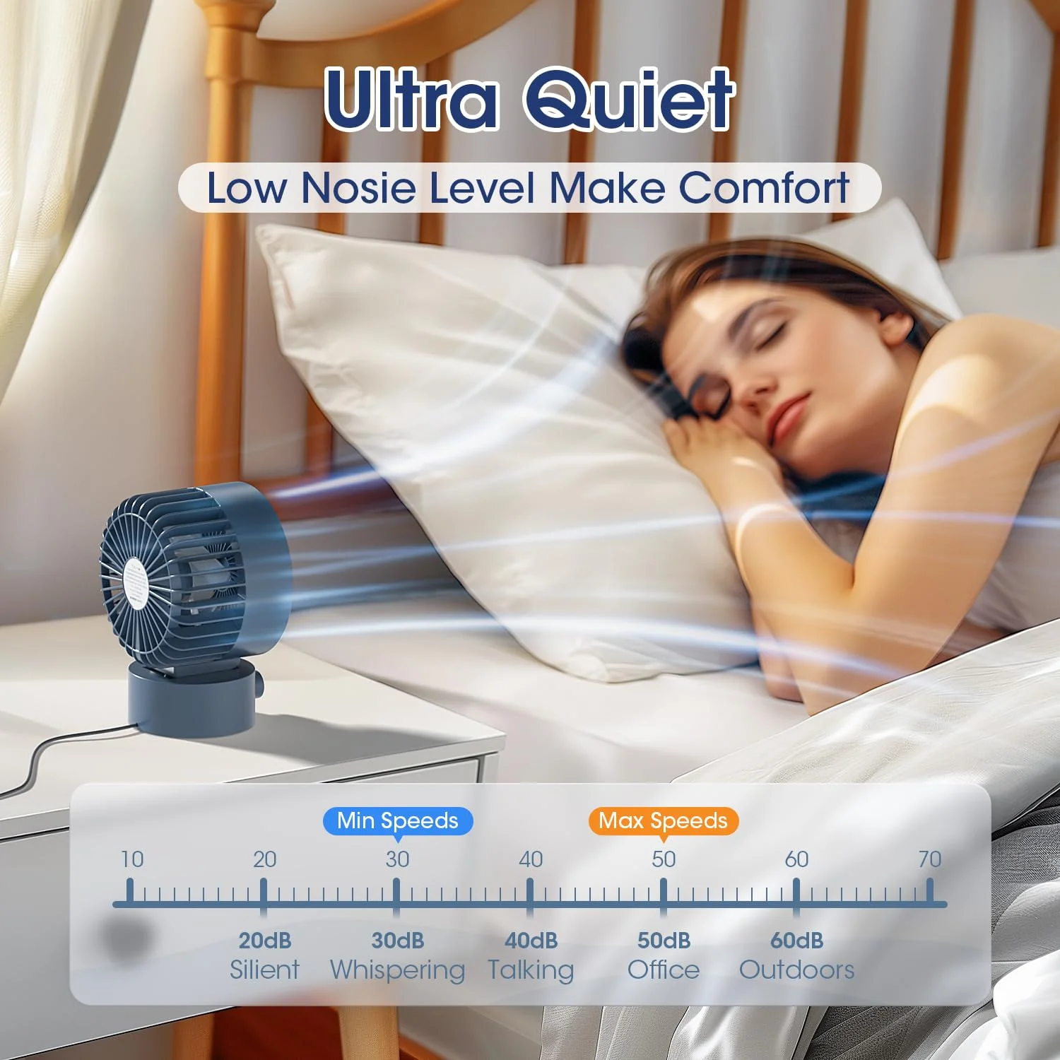 Small USB Desk Fan, Stepless Speed Control Mini Fan for Home Office Dorm Desktop, Ultra Quiet Cooling Fan, Plug In USB Powered, Portable Personal Table Fan for Laptop PC Car, Blue - Image 6