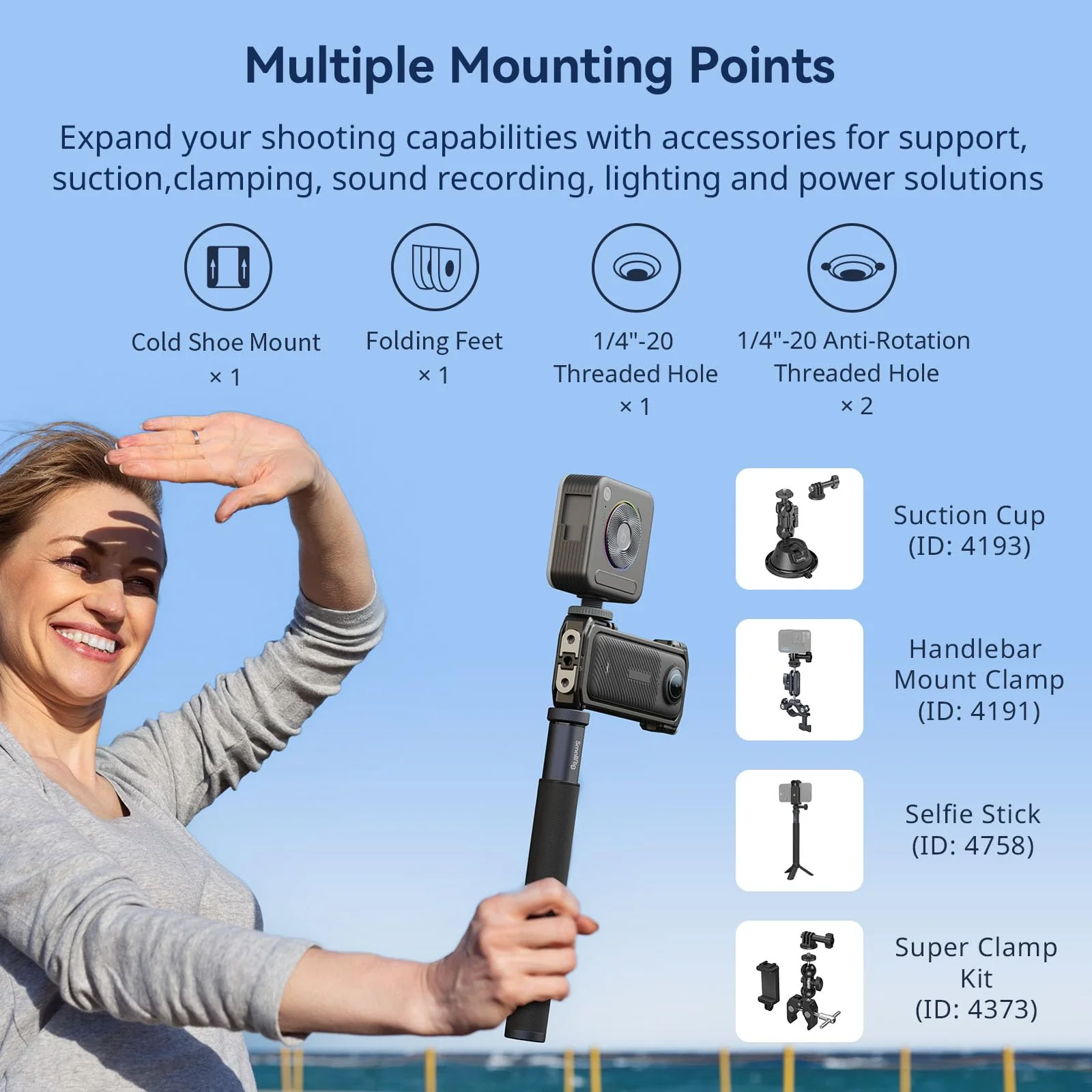 SMALLRIG Cage for Insta360 X4, Aluminum Protective Case for Insta360 X4 with Silicone Lens Cover, Built-in Cold Shoe and 1/4"-20 Anti-Deflection Threaded Hole - 4278 - Image 6