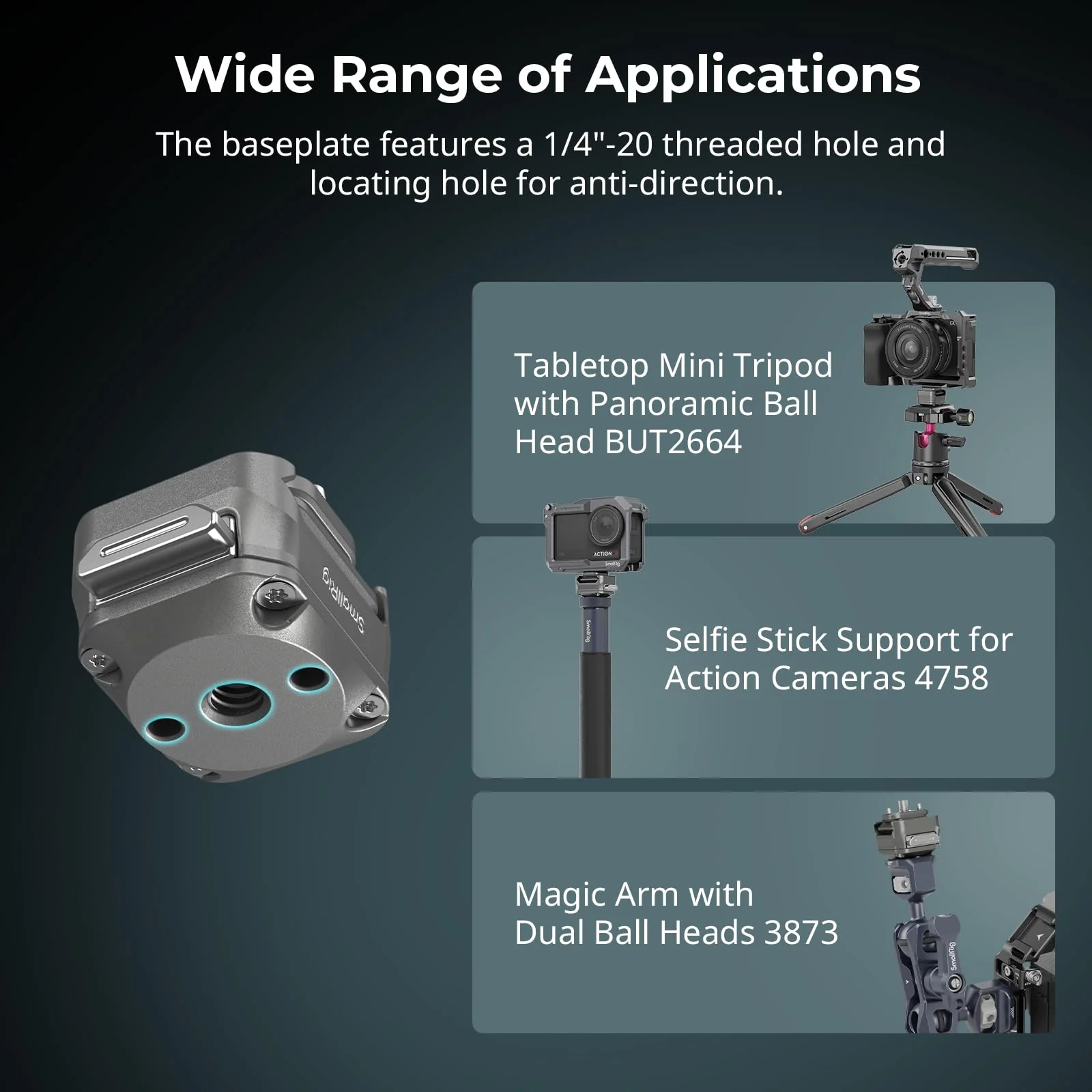 SmallRig HawkLock H21 Universal Quick Release Mount Plate Kit, Dual-Direction QR-Slide NATO Rail with Anti-Deflection 1/4"-20 Screw, Load up to 5kg / 11lb for Cameras, Monitors, Action Cameras - 4491 - Image 8