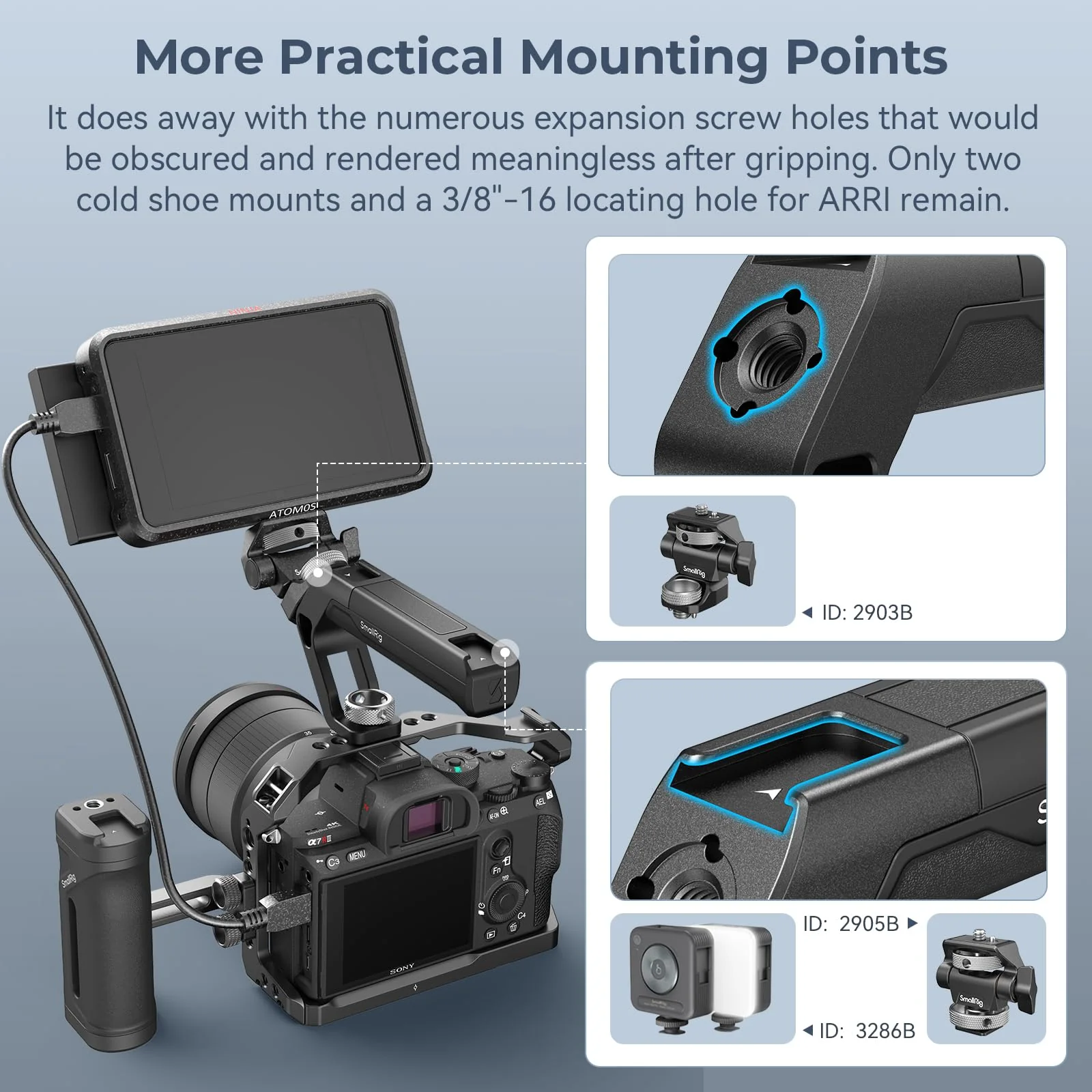 SMALLRIG Lightweight Top Handle with 3/8"-16 Locating Pins for ARRI, Tiny Camera Top Handle Only 113g, High-Strength Engineering Plastic Handle with Two Cold Shoe Mounts - 4757 - Image 6