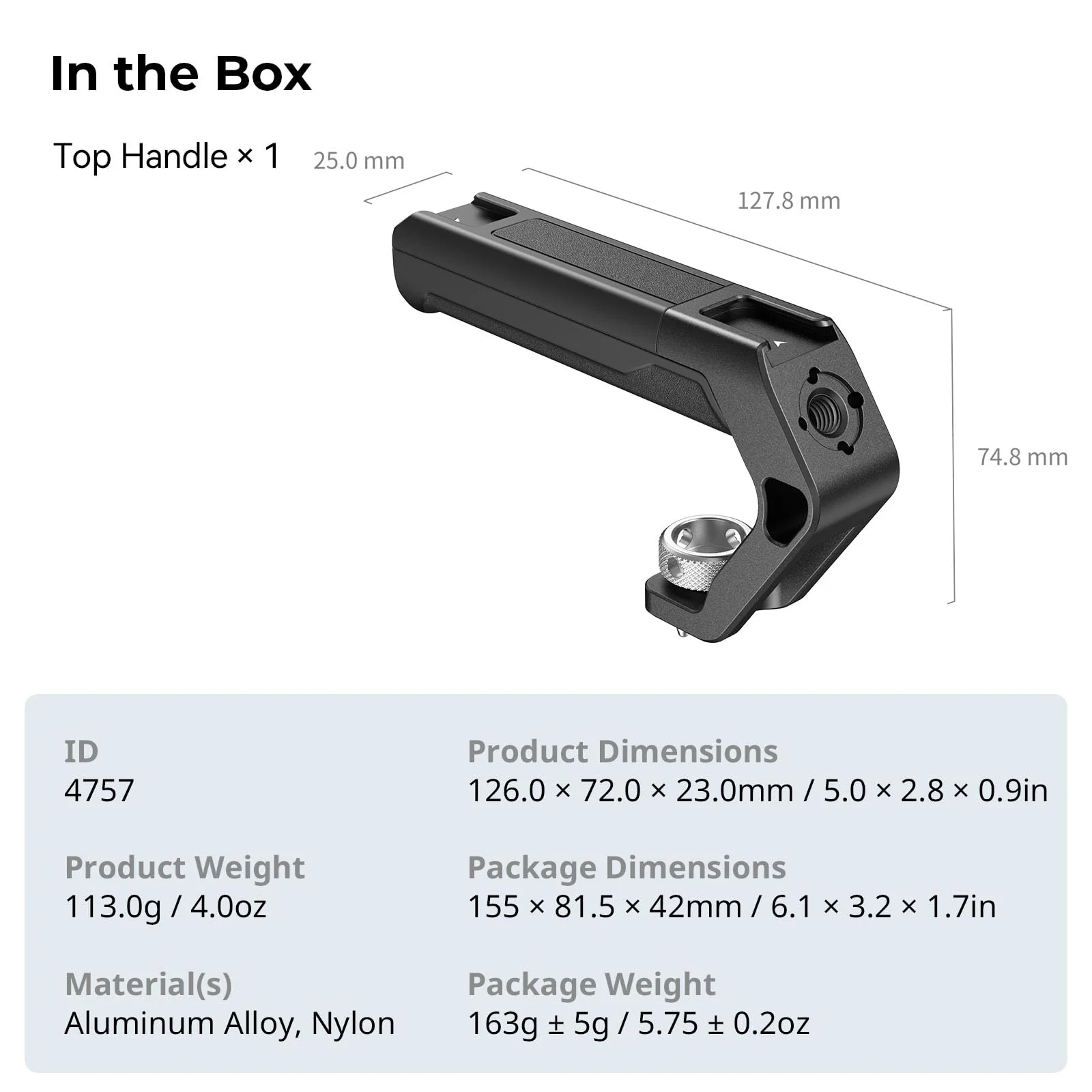 SMALLRIG Lightweight Top Handle with 3/8"-16 Locating Pins for ARRI, Tiny Camera Top Handle Only 113g, High-Strength Engineering Plastic Handle with Two Cold Shoe Mounts - 4757 - Image 7