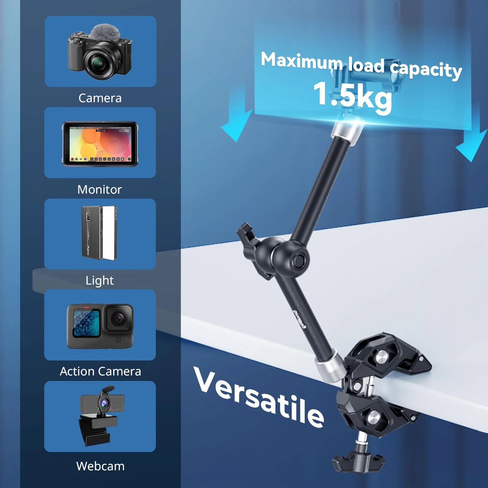SMALLRIG Magic Arm Clamp Kit, Camera Mount Articulating Friction Arm w Super Clamp, w 1/4"-20 Screw and Thread hole, for Camera, Light, Monitor, Webcam or Action Camera ≤1.5kg, for Table, Tube 4454 - Image 5