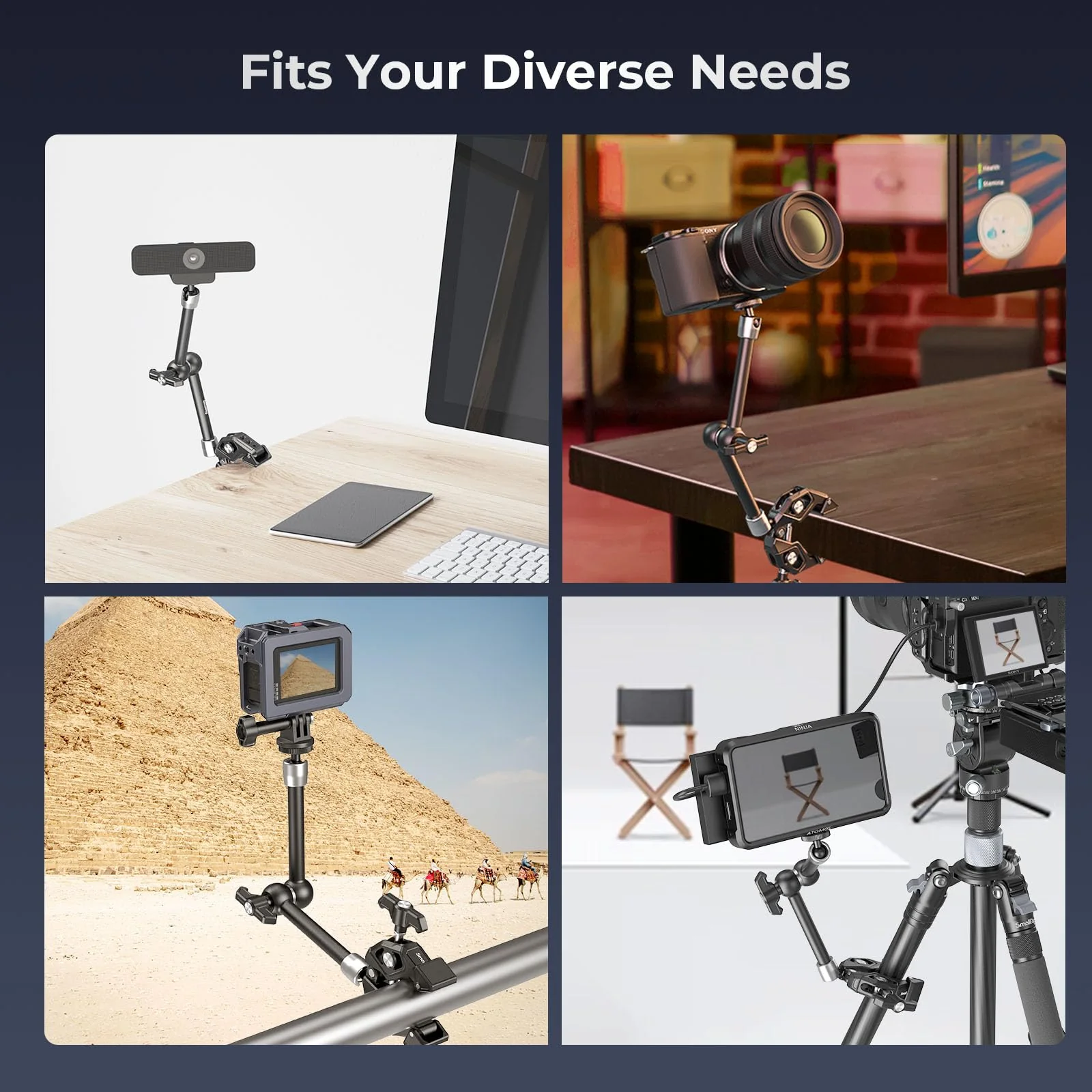 SMALLRIG Magic Arm Clamp Kit, Camera Mount Articulating Friction Arm w Super Clamp, w 1/4"-20 Screw and Thread hole, for Camera, Light, Monitor, Webcam or Action Camera ≤1.5kg, for Table, Tube 4454 - Image 7