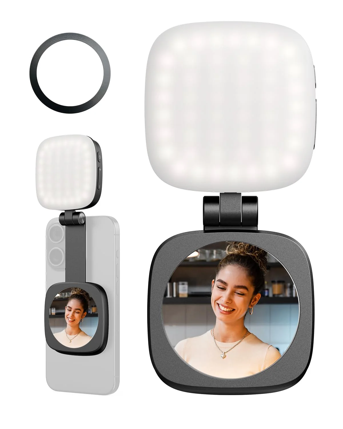 SmallRig Magnetic Selfie Light for iPhone, Phone Light with a Mirror, Instant Attachment for MagSafe, for Selfies, Video Conference, Vibe P48 Black