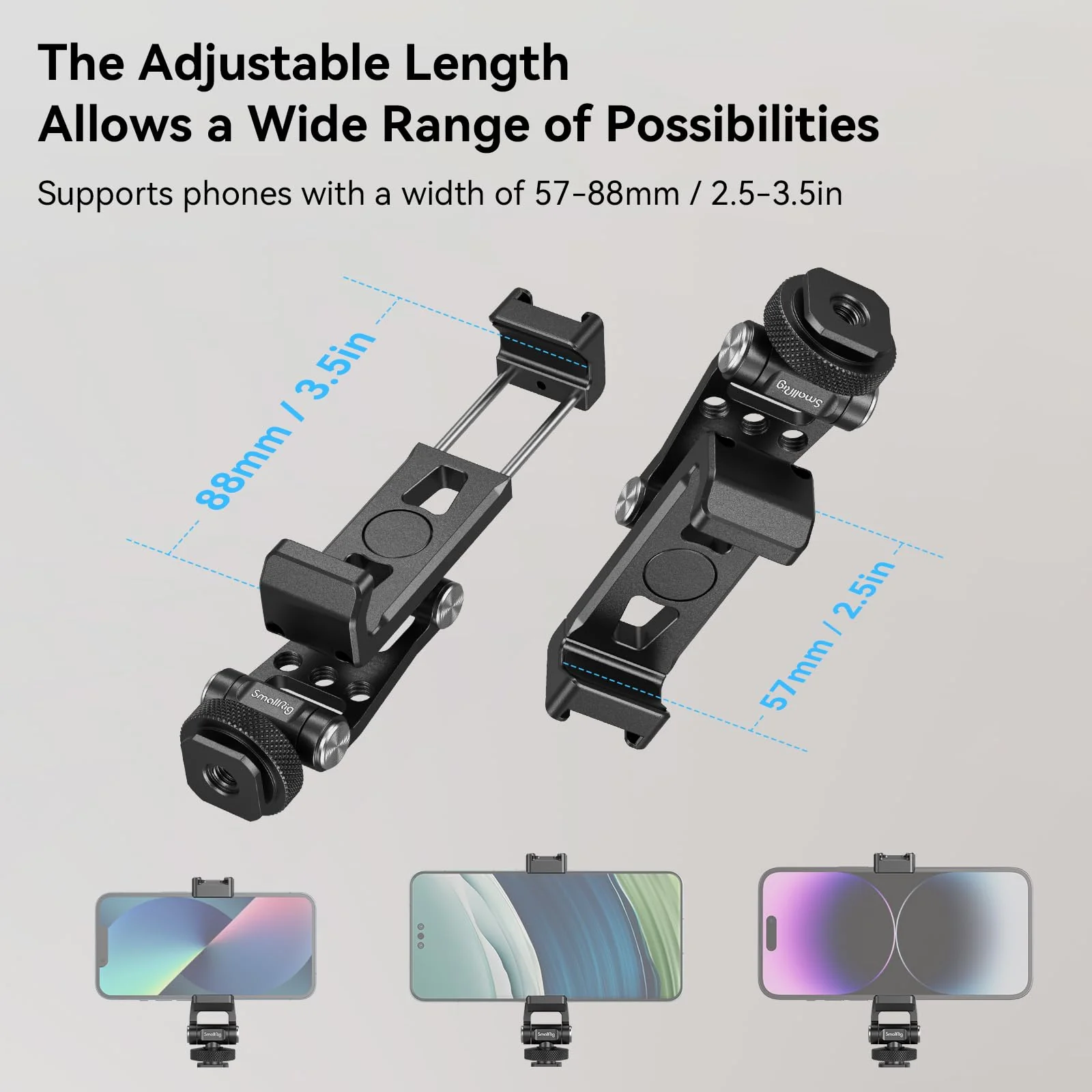 SMALLRIG Metal Phone Support with Cold Shoe Mount, Universal Cell Phone Mount Adapter Support Free Adjustment Joints, Phone Tripod Mount for iPhone 15 14, for Samsung Galaxy etc. - 4382 - Image 2