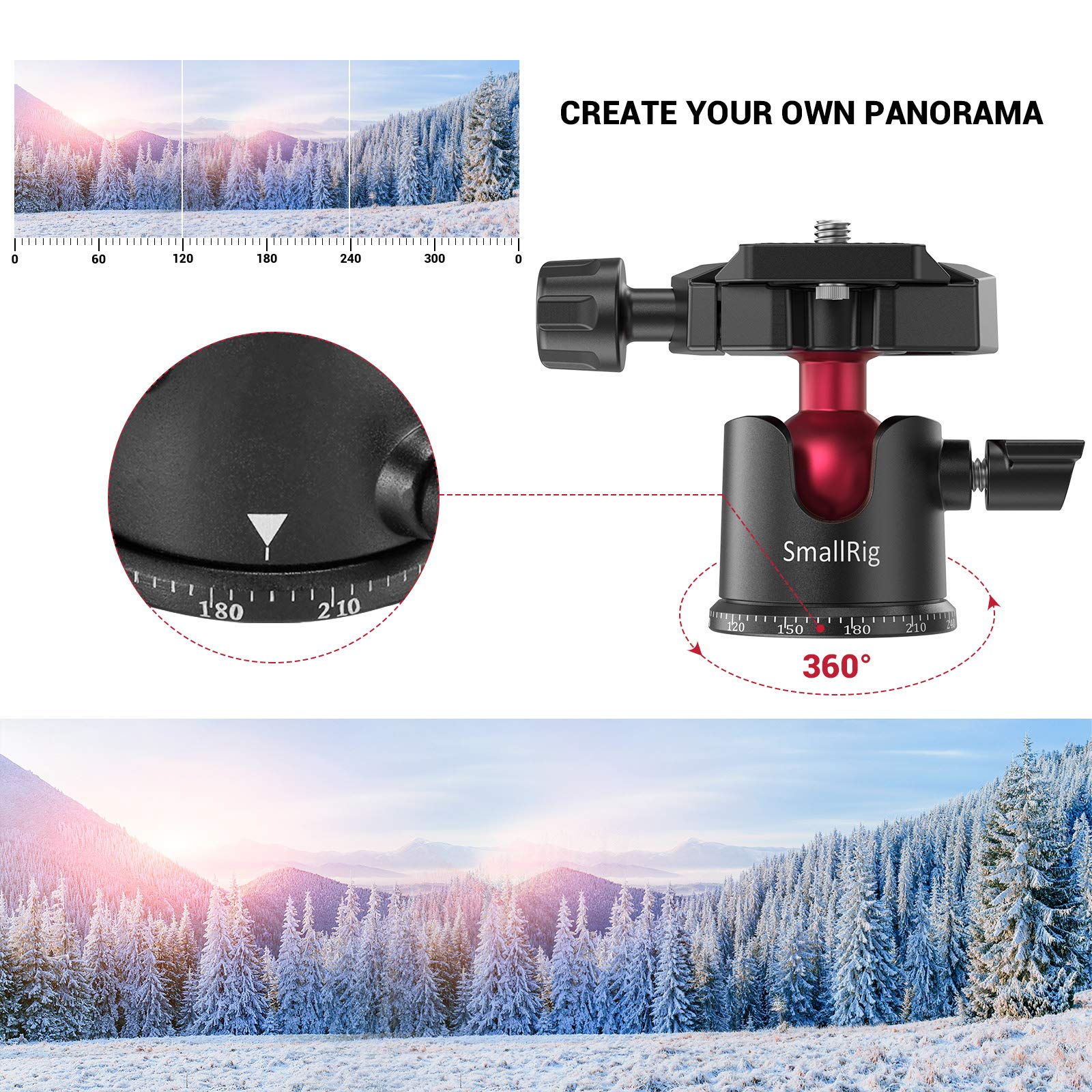 SmallRig Mini Ball Head, Tripod Head Camera 360° Panoramic with 1/4" Screw 3/8" Thread Mount and Quick Release Plate Metal Ball Joint for Monopod, DSLR, Phone, Gopro, Max Load 4.4lbs/2kg - BUT2665 - Image 8