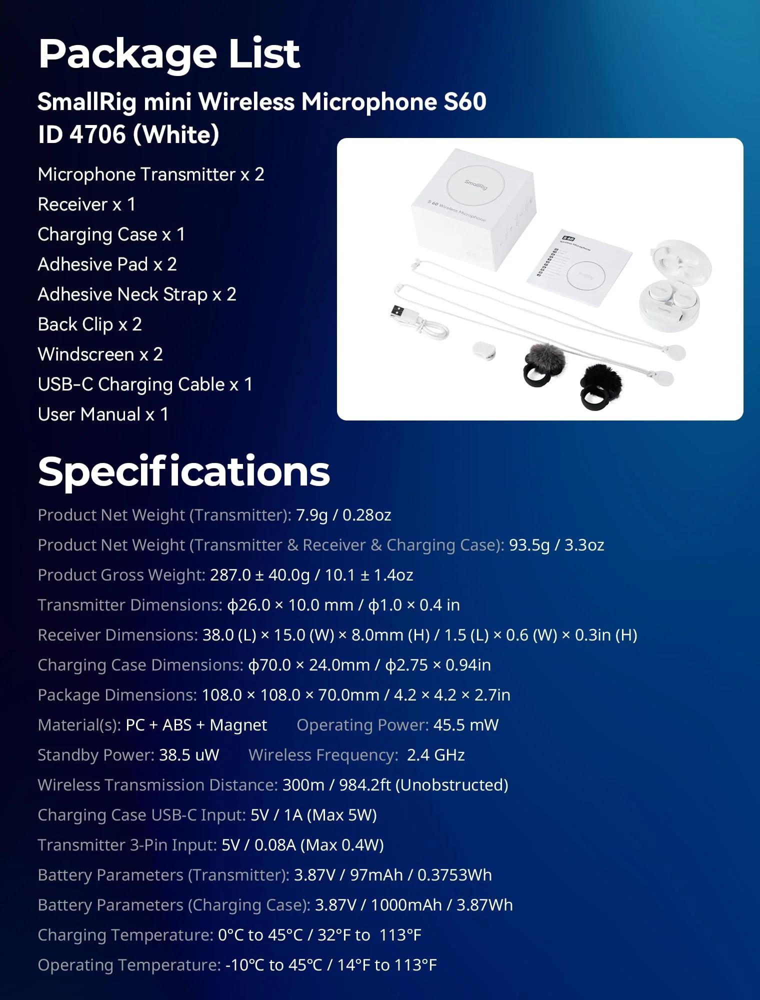 SMALLRIG S60 Wireless Lavalier Microphone with USB C for iPhone, for Android, Mini Mic with 44H Battery, Noise Reduction, Mute, Gain, Clip On Lapel Mic for Video Recording, Vlogging, Interview,White White - Image 8