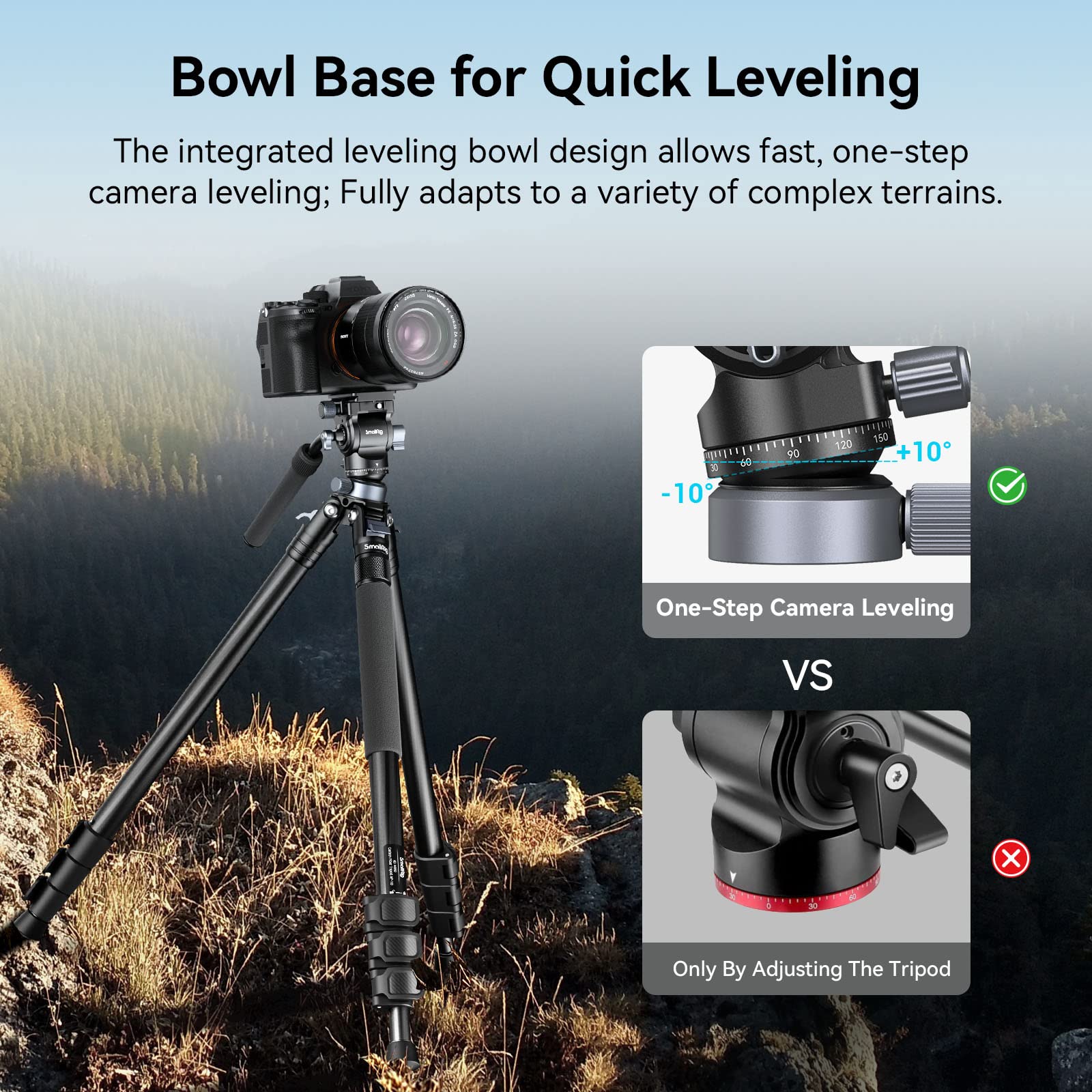 SmallRig Video Head with Leveling Base, Quick Release Plate for Arca Swiss and Adjustable Handle, Tripod Pan Tilt Head Fluid Head for Compact Cameras DSLR Cameras, Load up to 8.8lb/4kg - Image 2