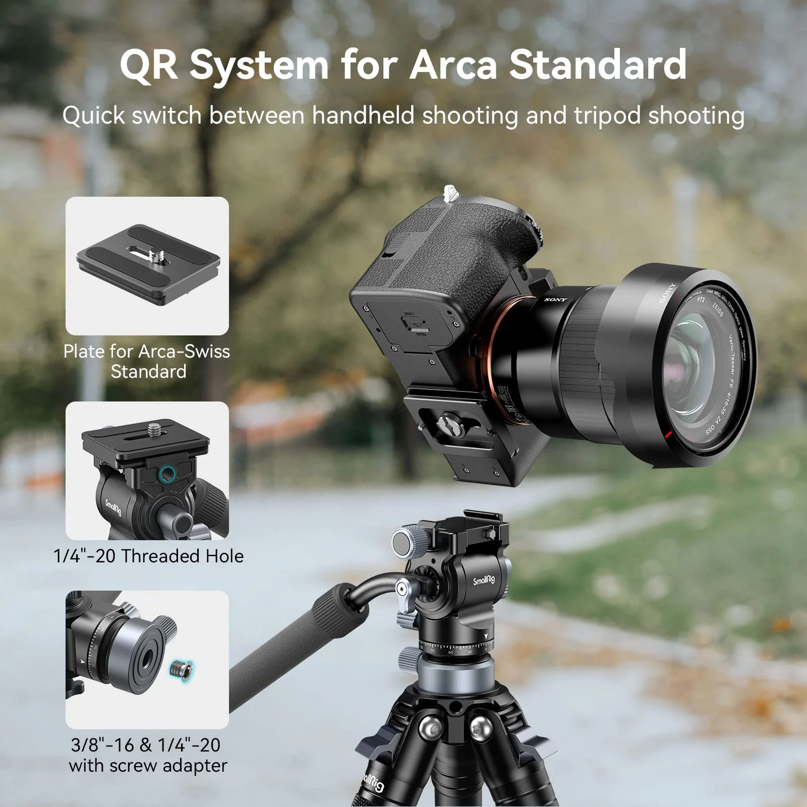 SmallRig Video Head with Leveling Base, Quick Release Plate for Arca Swiss and Adjustable Handle, Tripod Pan Tilt Head Fluid Head for Compact Cameras DSLR Cameras, Load up to 8.8lb/4kg - Image 4