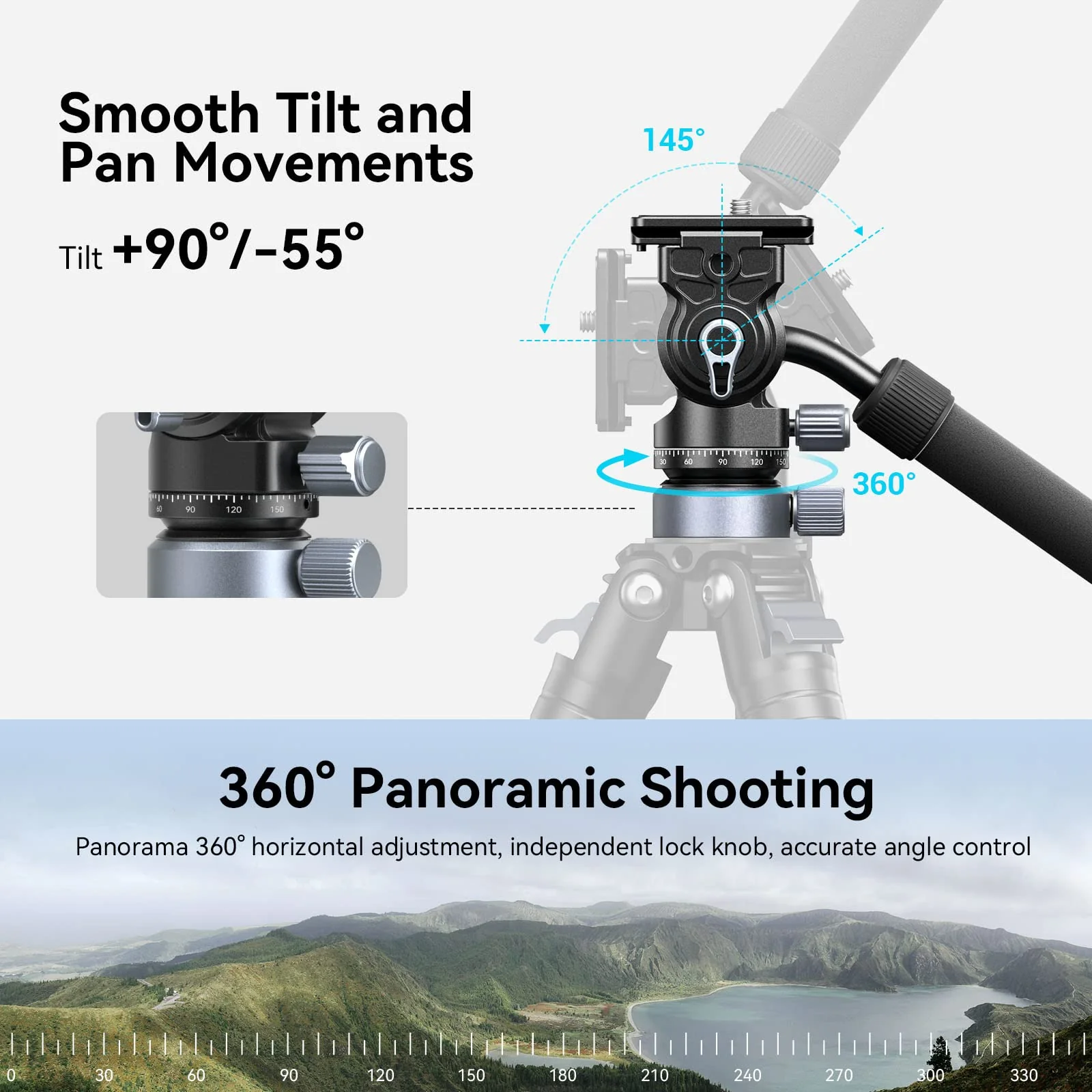SmallRig Video Head with Leveling Base, Quick Release Plate for Arca Swiss and Adjustable Handle, Tripod Pan Tilt Head Fluid Head for Compact Cameras DSLR Cameras, Load up to 8.8lb/4kg - Image 5