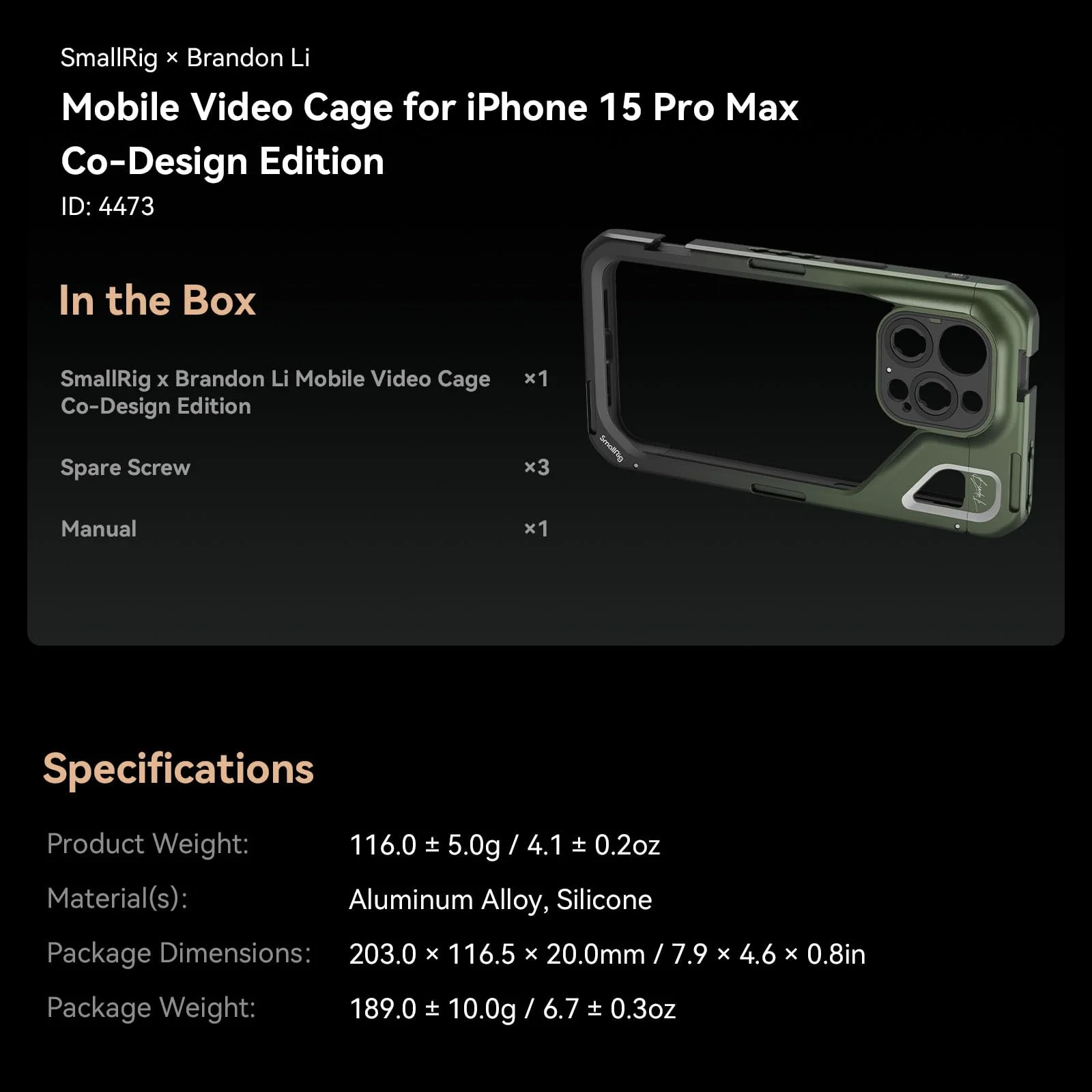 SMALLRIG x Brandon Li Mobile Video Cage for iPhone 15 Pro Max Co-Design Edition, Aluminum Alloy Smartphone Video Cage Case for Videography/Video Recording/YouTube/Live Streaming/Vlog - 4473 - Image 6