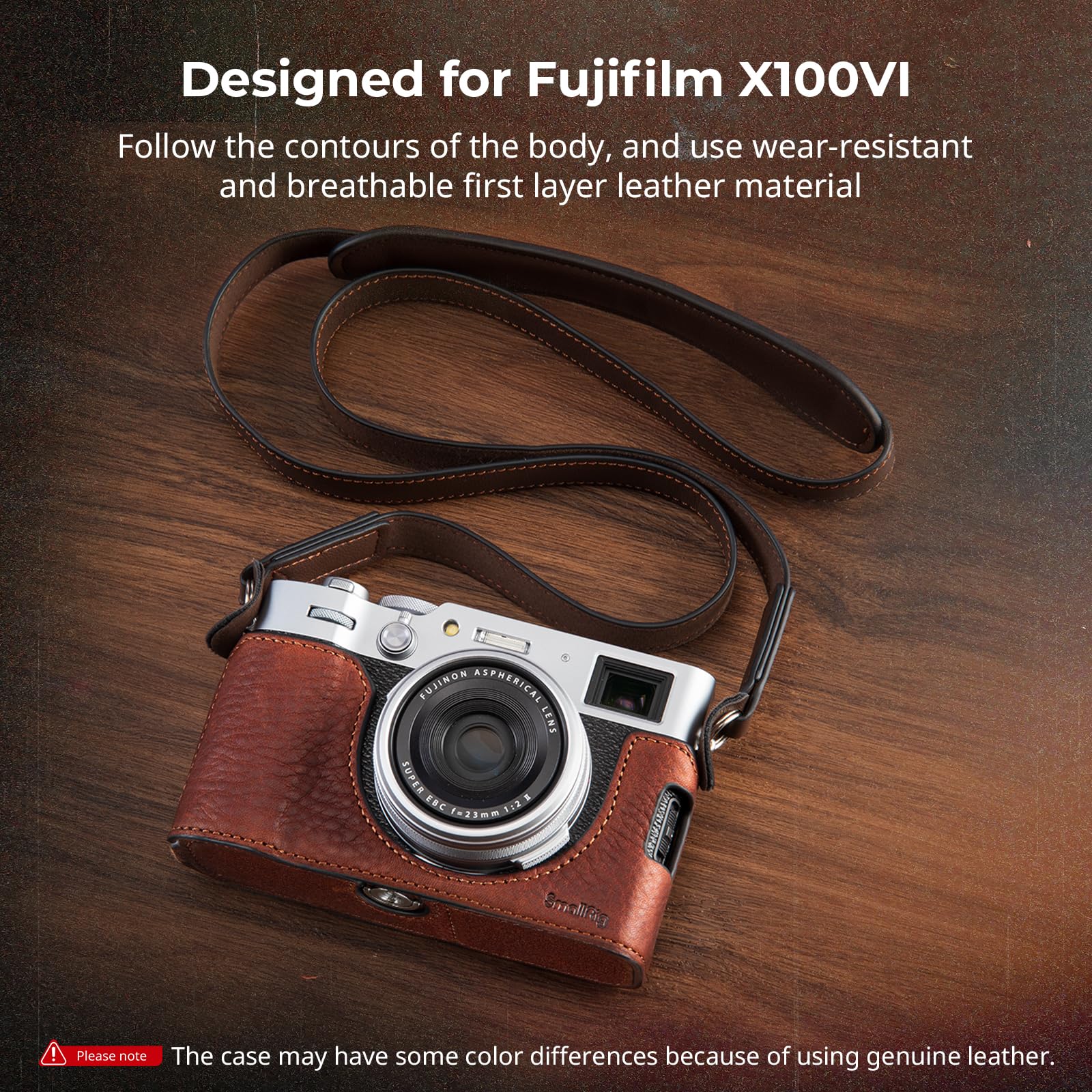 SMALLRIG X100VI Half Leather Case Kit with Shoulder Strap, Retro Style Leather Camera Half Leather Case with Aluminum Alloy Frame for FUJIFILM X100VI (Brown) - 4699 Brown - Image 2