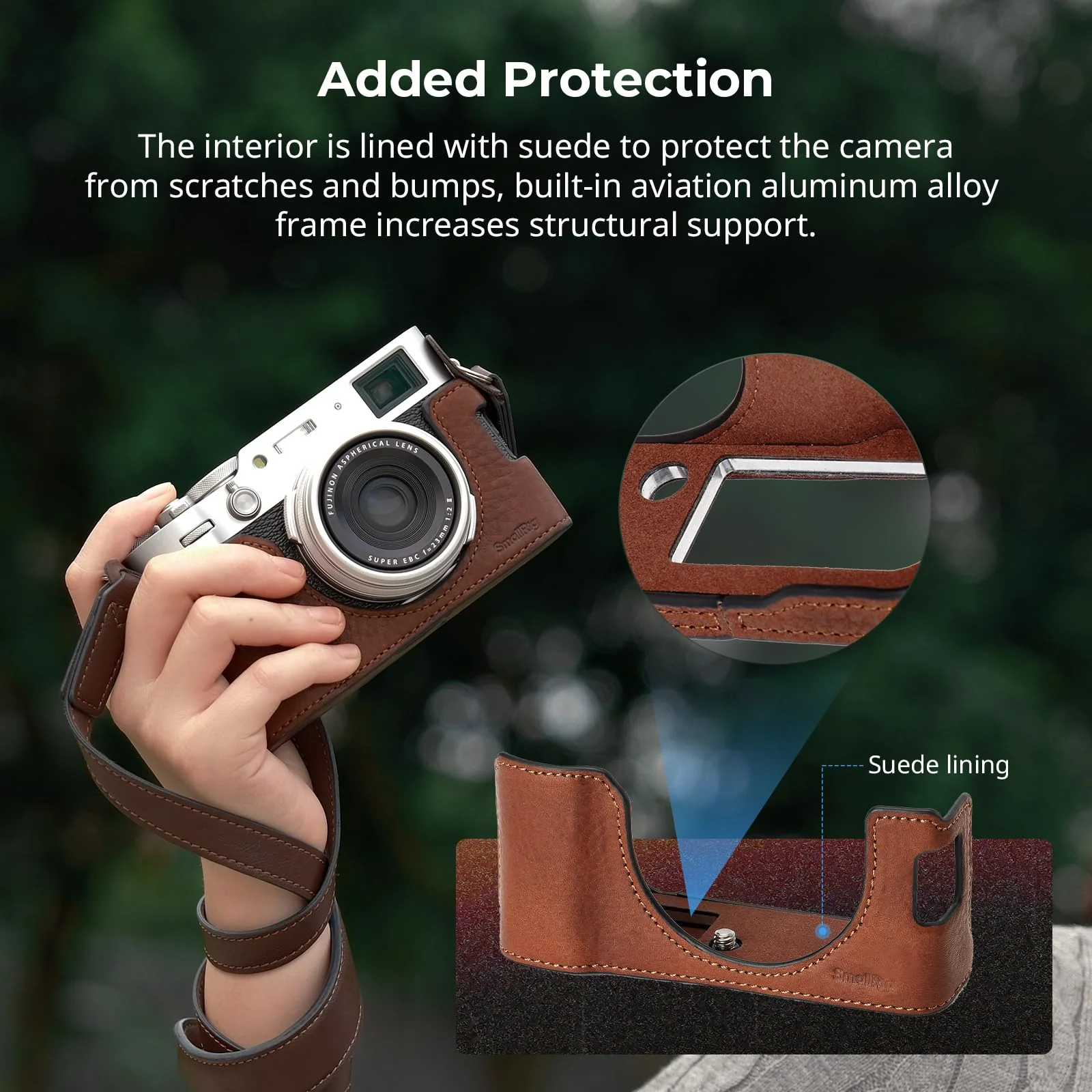 SMALLRIG X100VI Half Leather Case Kit with Shoulder Strap, Retro Style Leather Camera Half Leather Case with Aluminum Alloy Frame for FUJIFILM X100VI (Brown) - 4699 Brown - Image 3