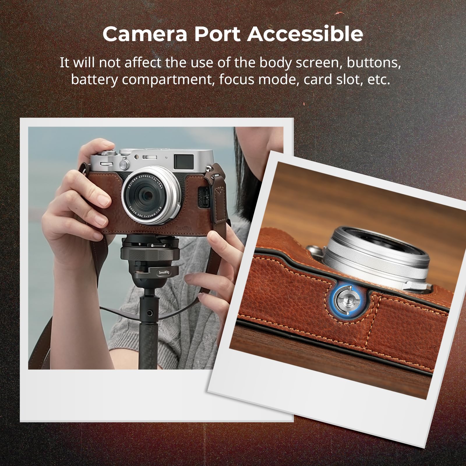 SMALLRIG X100VI Half Leather Case Kit with Shoulder Strap, Retro Style Leather Camera Half Leather Case with Aluminum Alloy Frame for FUJIFILM X100VI (Brown) - 4699 Brown - Image 4