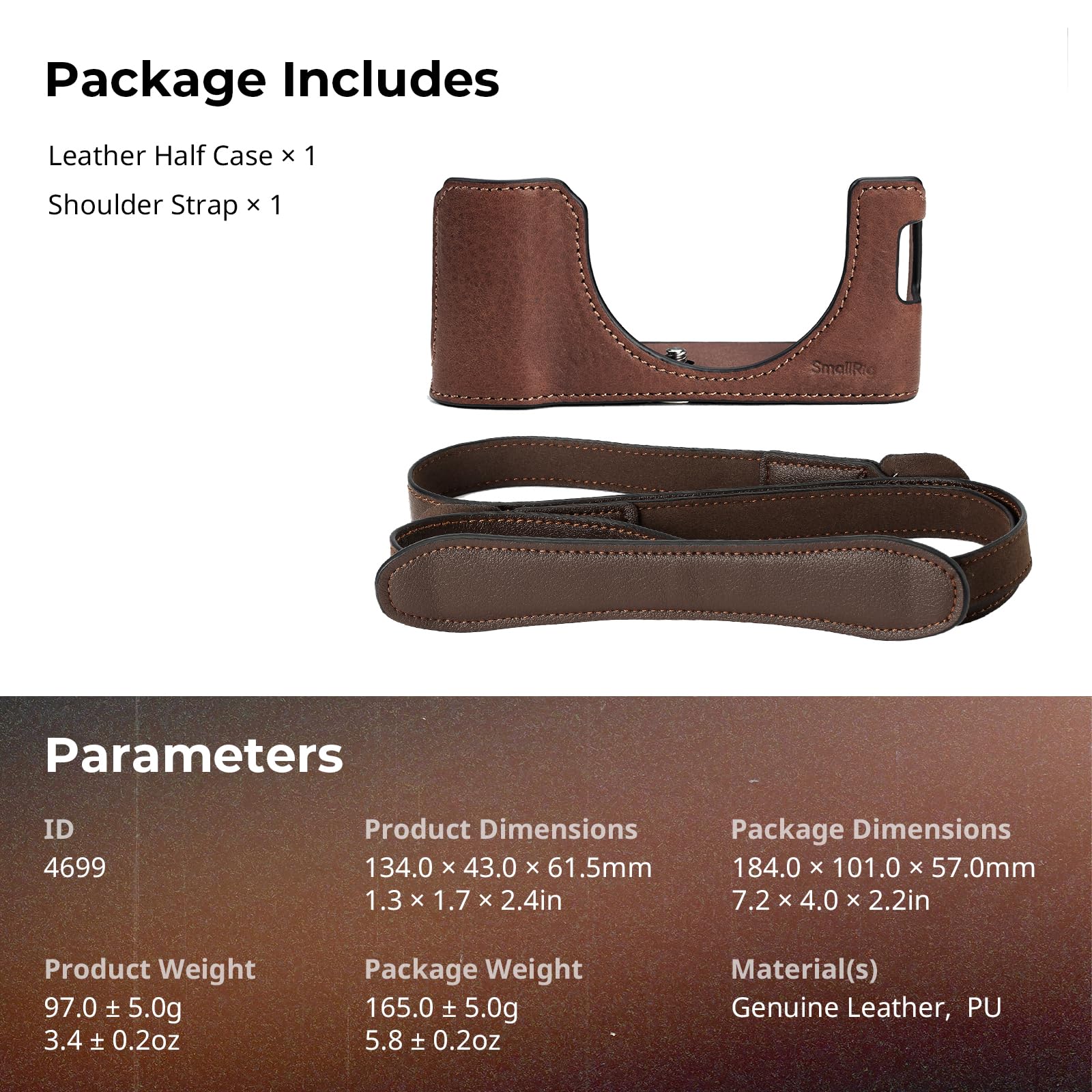 SMALLRIG X100VI Half Leather Case Kit with Shoulder Strap, Retro Style Leather Camera Half Leather Case with Aluminum Alloy Frame for FUJIFILM X100VI (Brown) - 4699 Brown - Image 7