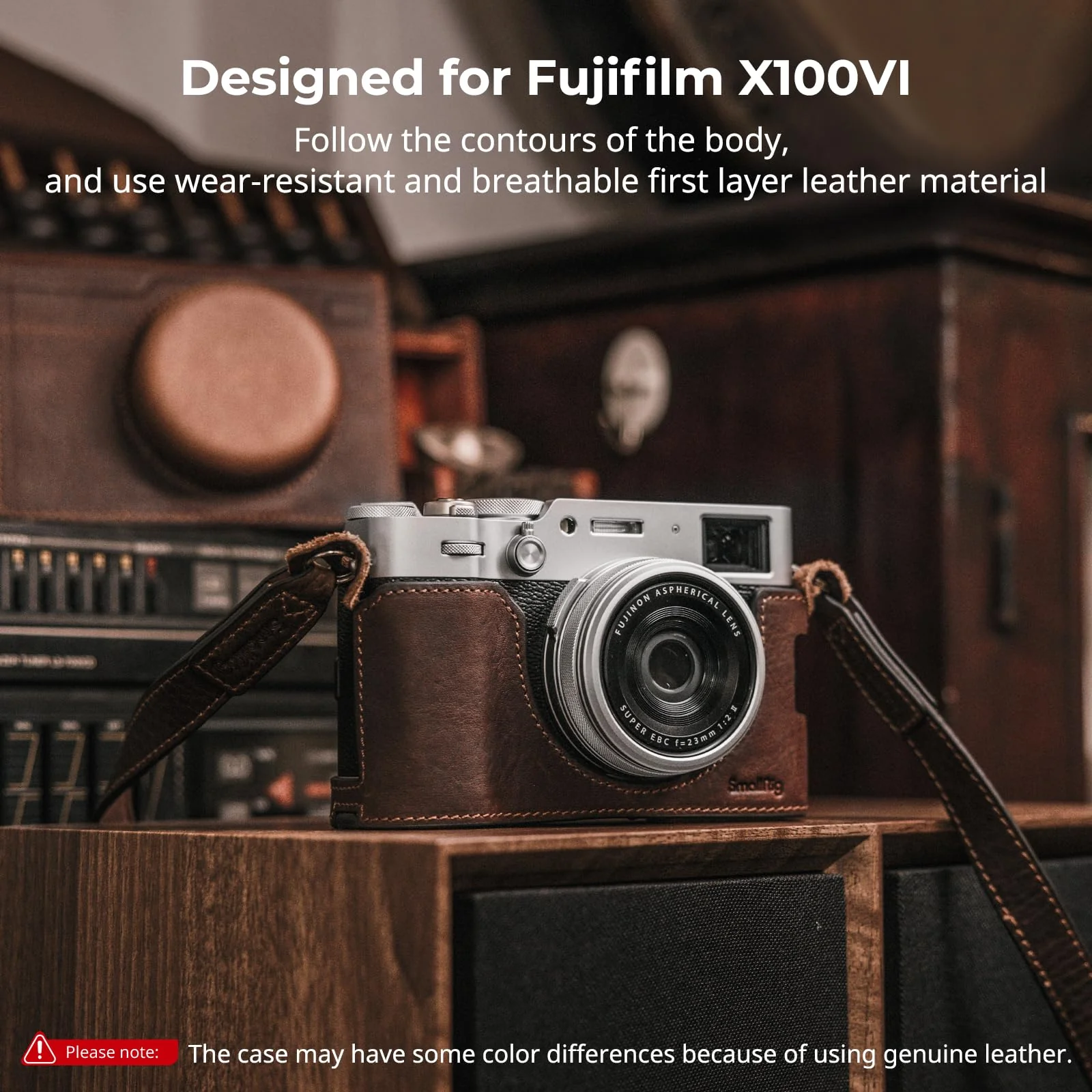 SMALLRIG X100VI Leather Case Kit for FUJIFILM X100VI, Including Leather Half Case, Flip Case Cover and Shoulder Strap, Genuine Leather Material, Portable and Protecting - 4558 - Image 2