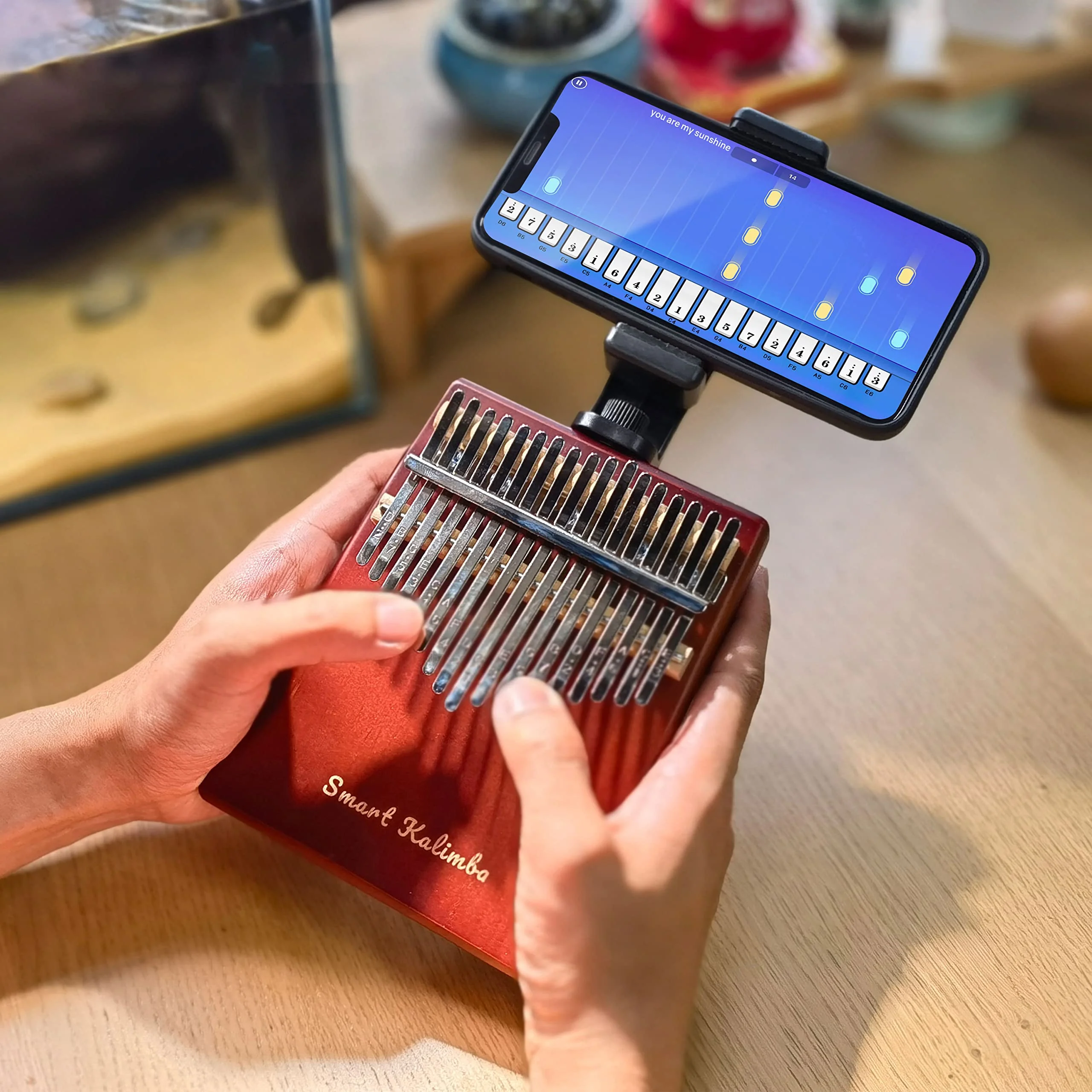 Smart Kalimba with APP Tuning Hammer Thumb Piano 17 Keys Portable Finger Easy-to-Learn Musical Instrument Beginner Kids Adult Christmas Gift (Claret Red) Claret Red