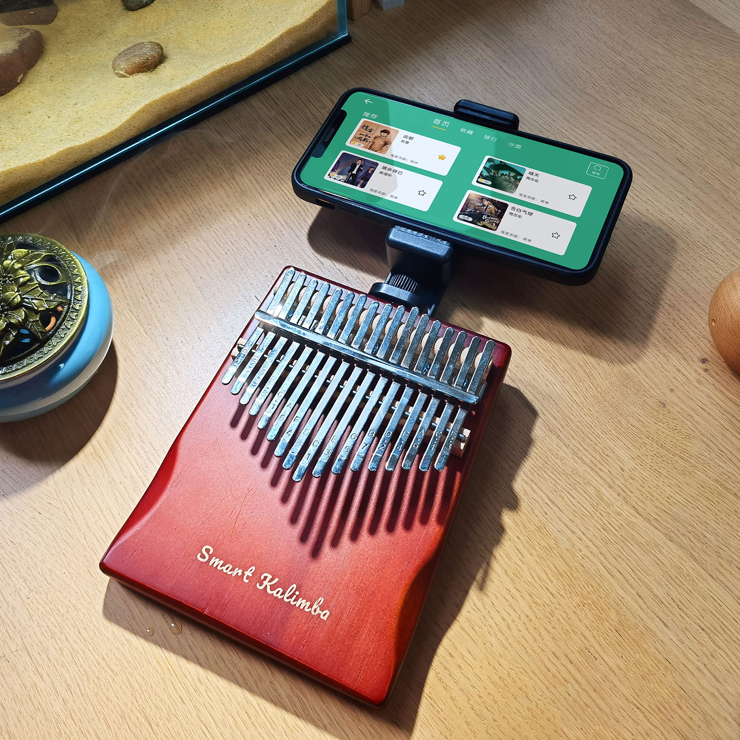 Smart Kalimba with APP Tuning Hammer Thumb Piano 17 Keys Portable Finger Easy-to-Learn Musical Instrument Beginner Kids Adult Christmas Gift (Claret Red) Claret Red - Image 2