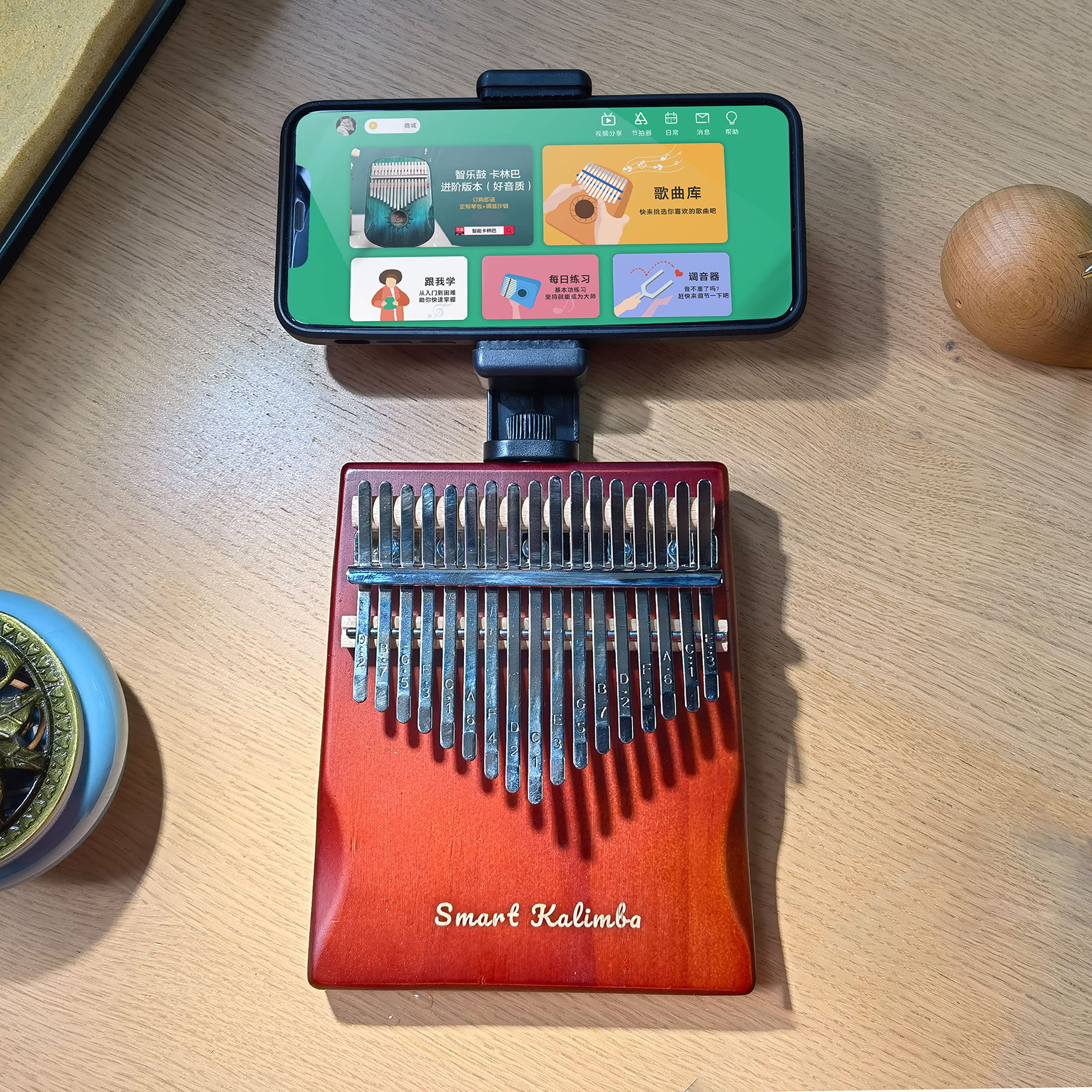 Smart Kalimba with APP Tuning Hammer Thumb Piano 17 Keys Portable Finger Easy-to-Learn Musical Instrument Beginner Kids Adult Christmas Gift (Claret Red) Claret Red - Image 3