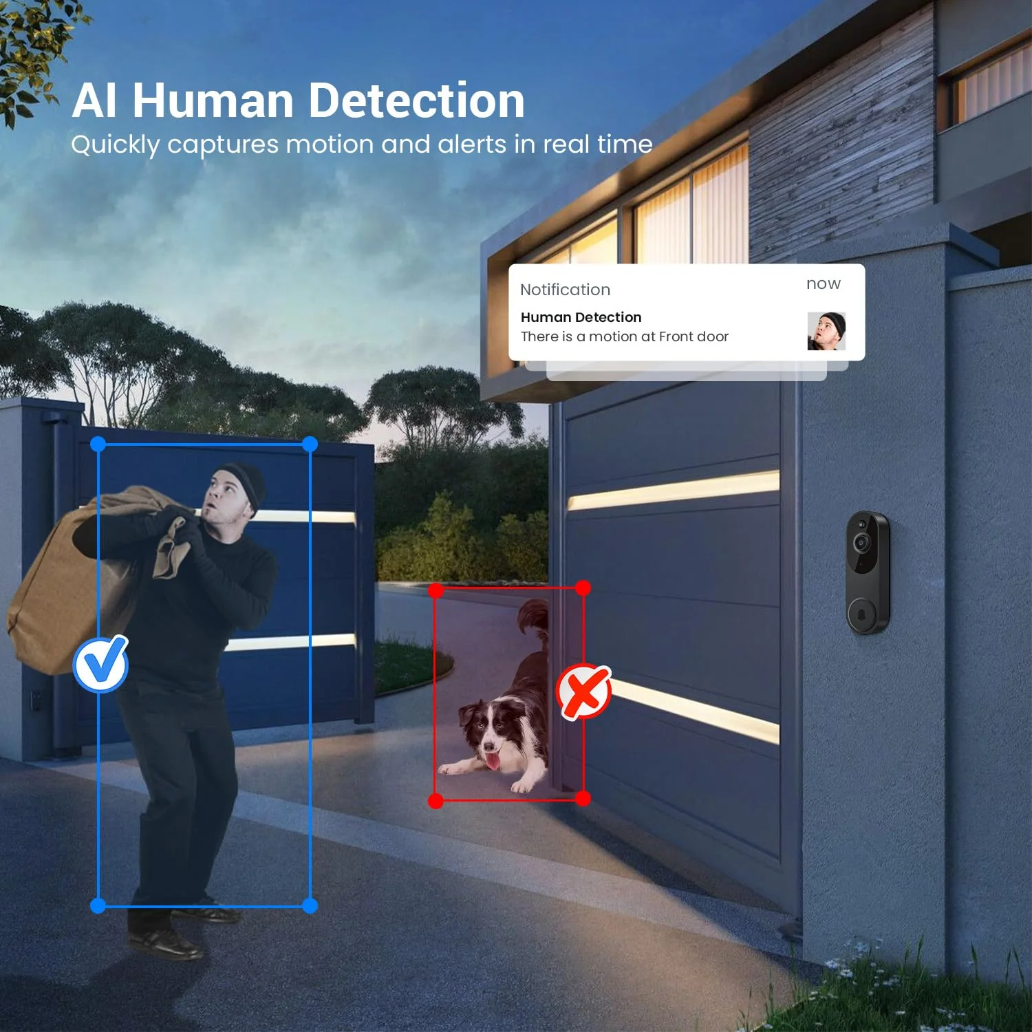 Smart Video Doorbell Camera Wireless, AI Human Detection and Instant Alerts, Night Vision, 2-Way Audio, Battery Powered, Cloud Storage, 2.4G WiFi, Live View, Indoor Outdoor Surveillance - Image 3